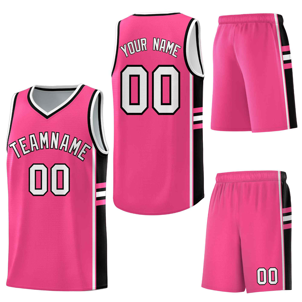 Custom Pink Black Classic Color Block Wrinkle-Resistant Varsity Uniform Basketball Jersey