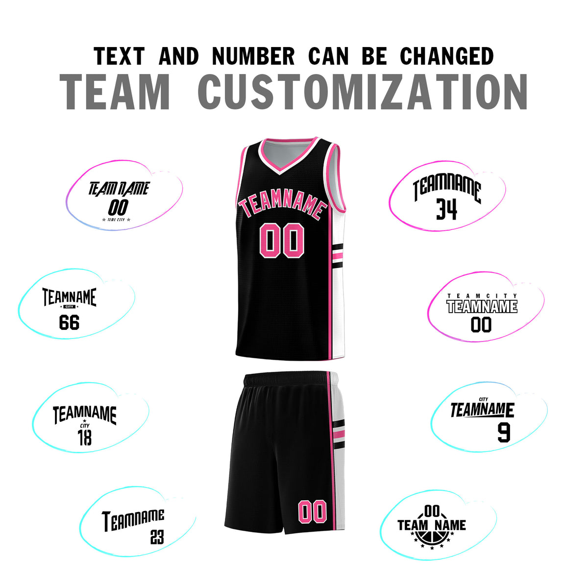 Custom Youth Basketball Jersey - Black Pink Two-Tone Classic Varsity Uniform