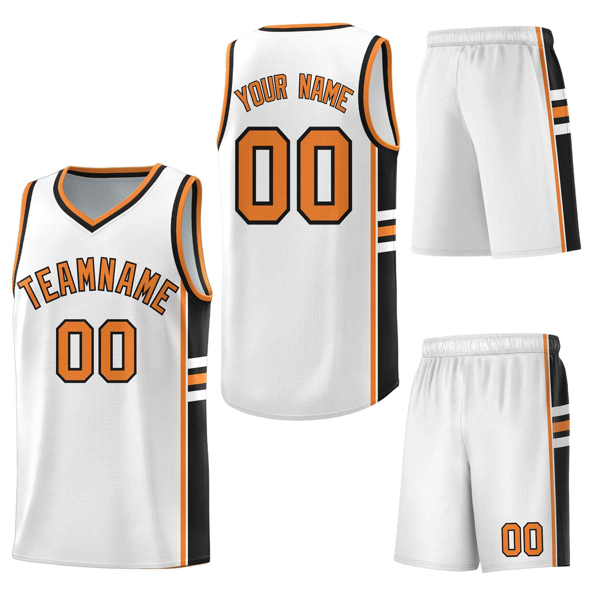 Custom White Gold Orange Classic Color Block Breathable Varsity Uniform Basketball Jersey