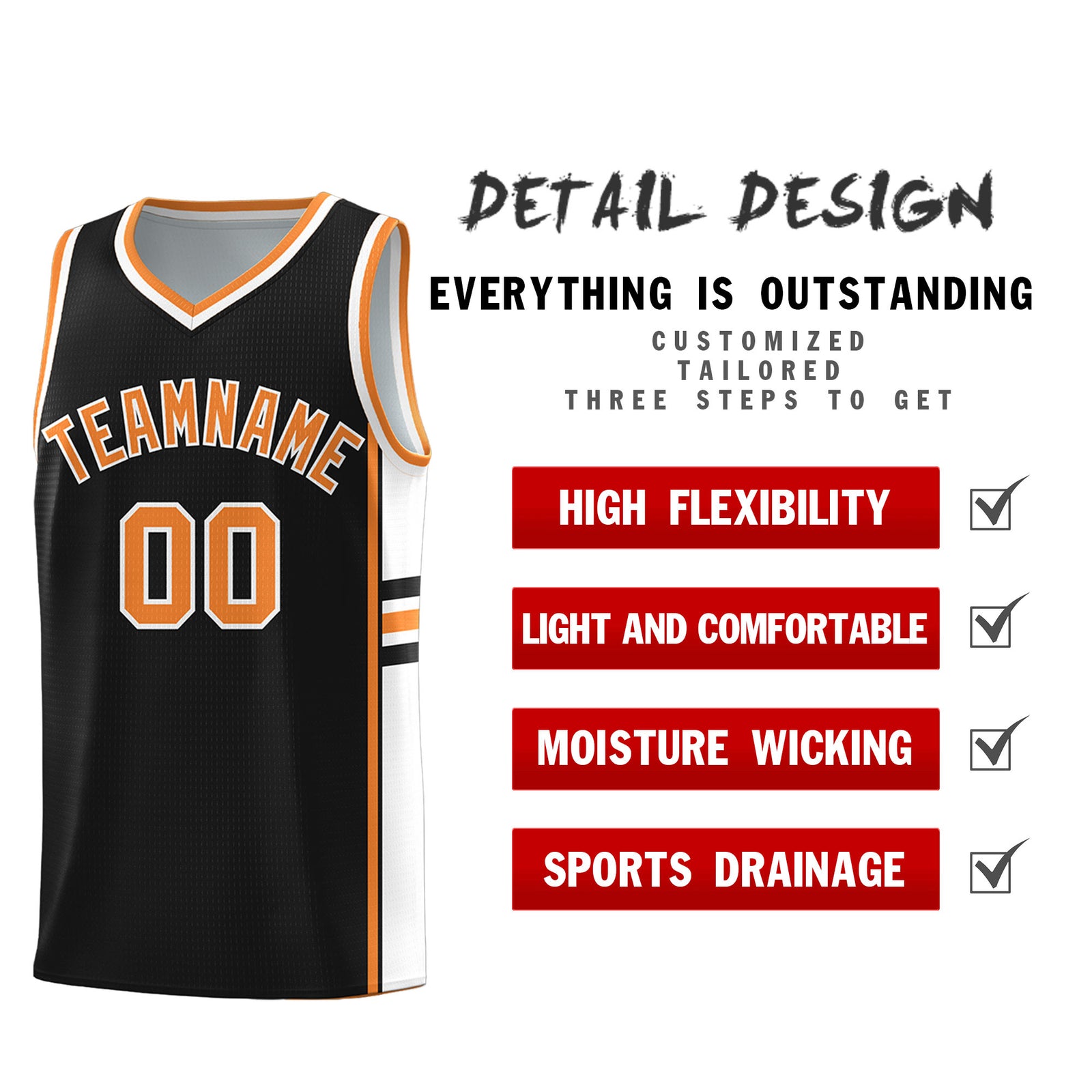 Custom Youth Basketball Jersey - Black Gold Orange Two-Tone Classic Varsity Uniform