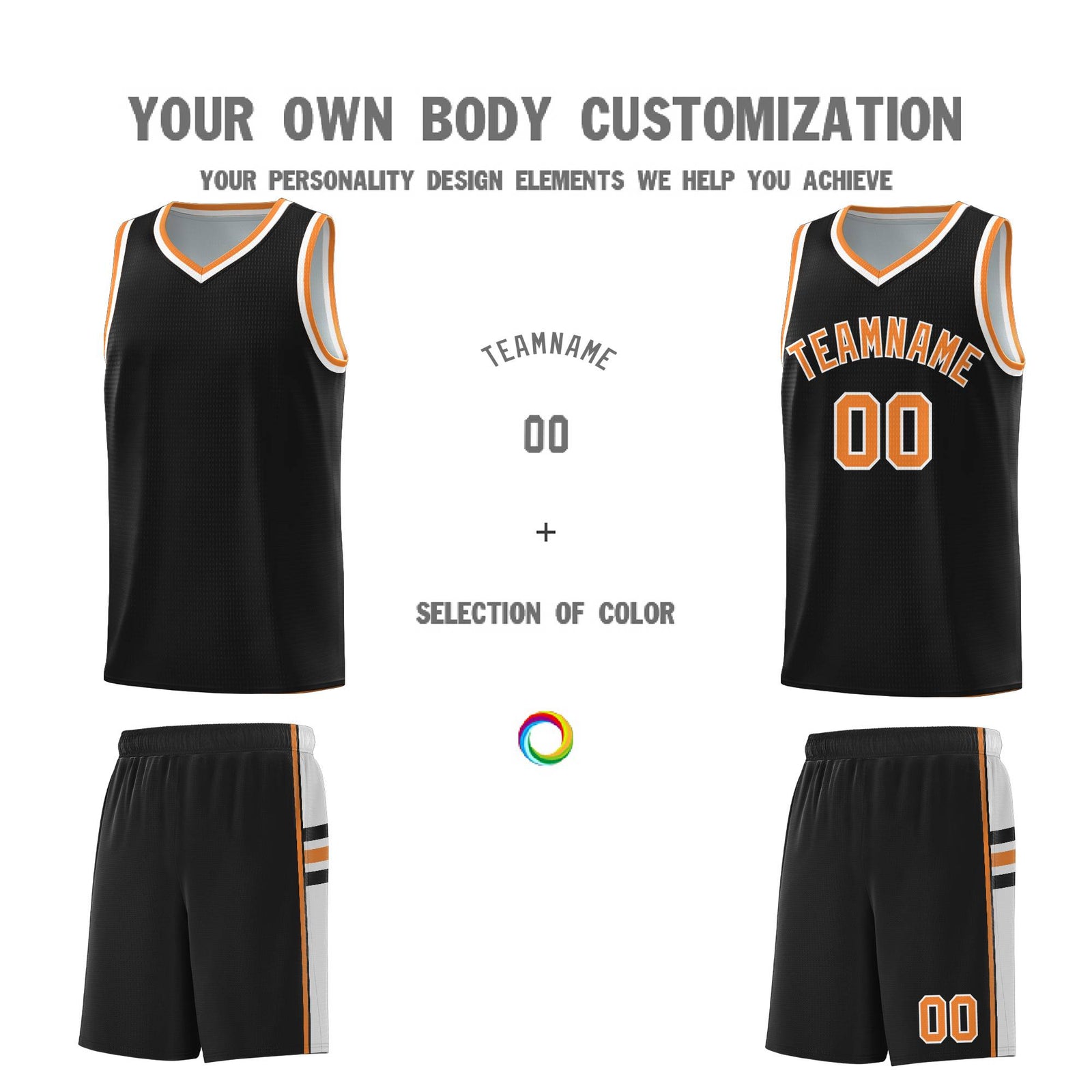 Custom Youth Basketball Jersey - Black Gold Orange Two-Tone Classic Varsity Uniform