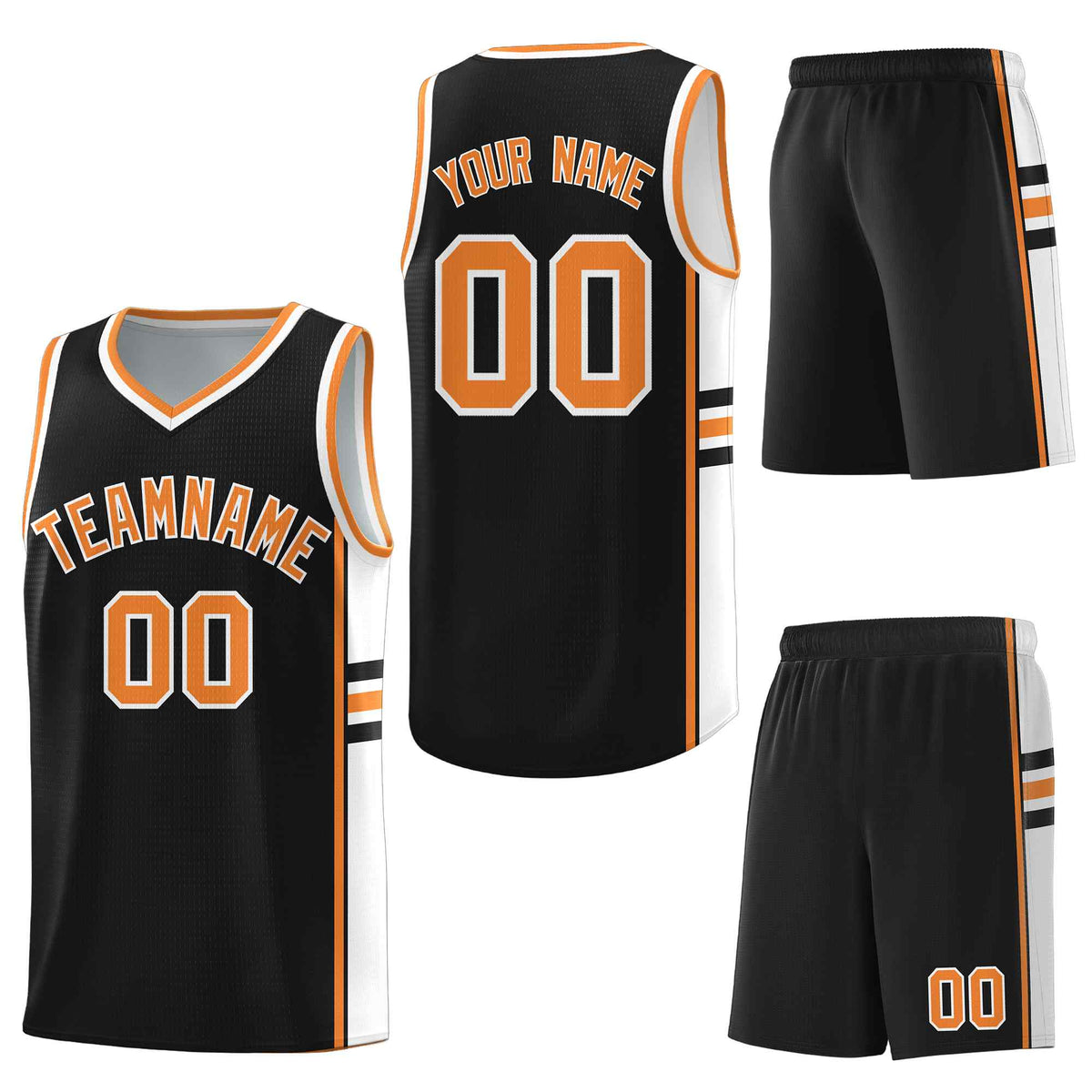 Custom Black Gold Orange Classic Color Block Lightweight Varsity Uniform Basketball Jersey