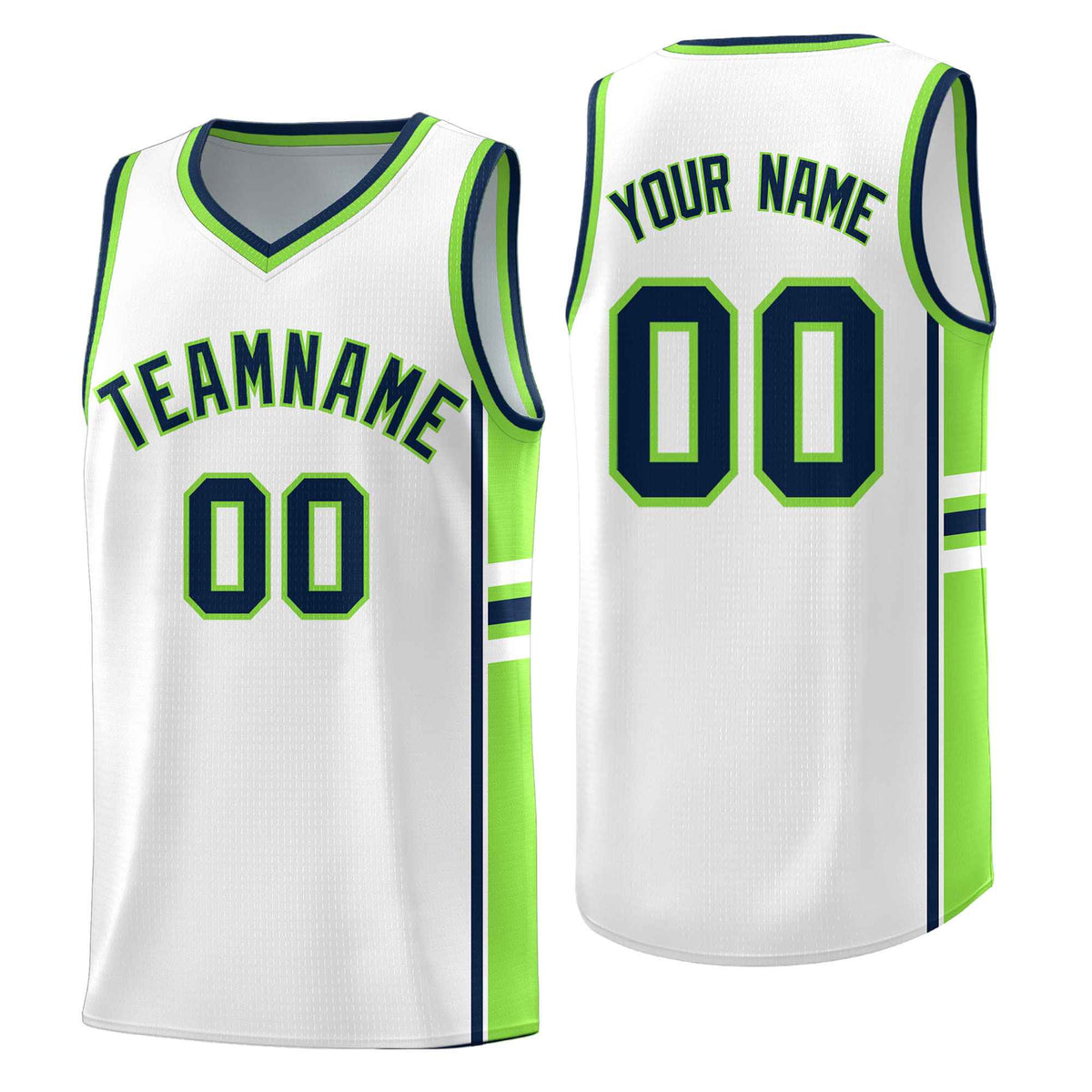 Custom Youth Basketball Jersey - White Fluorescent Green Two-Tone Varsity Jersey Set