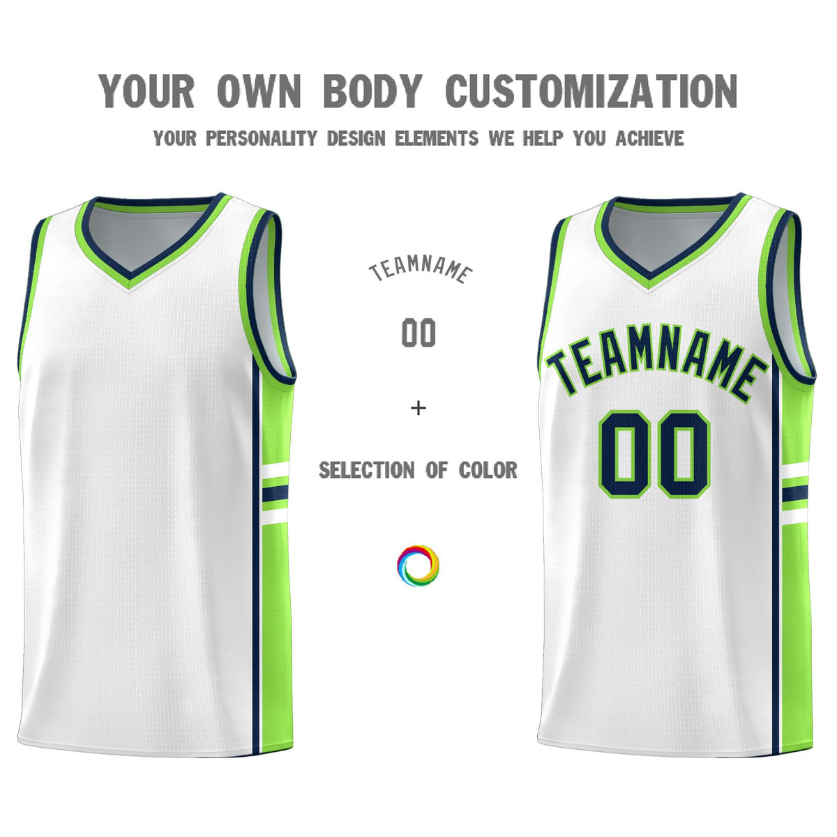 Custom Youth Basketball Jersey - White Fluorescent Green Two-Tone Varsity Jersey Set