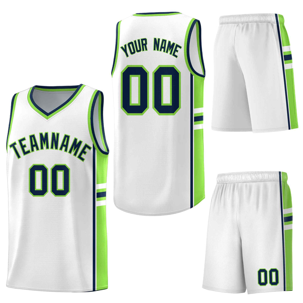 Custom White Fluorescent Green Classic Color Block Wrinkle-Resistant Personalized Uniform Basketball Jersey