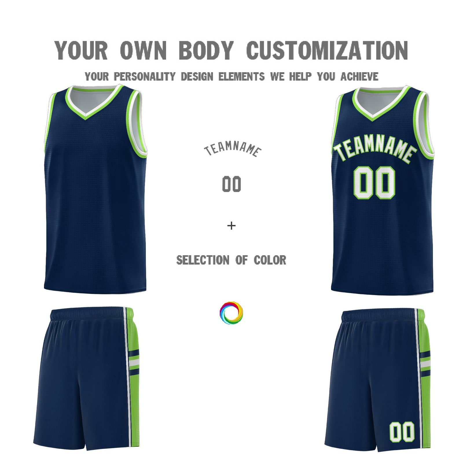 Custom Youth Basketball Jersey - Navy Fluorescent Green Two-Tone Varsity Jersey Set