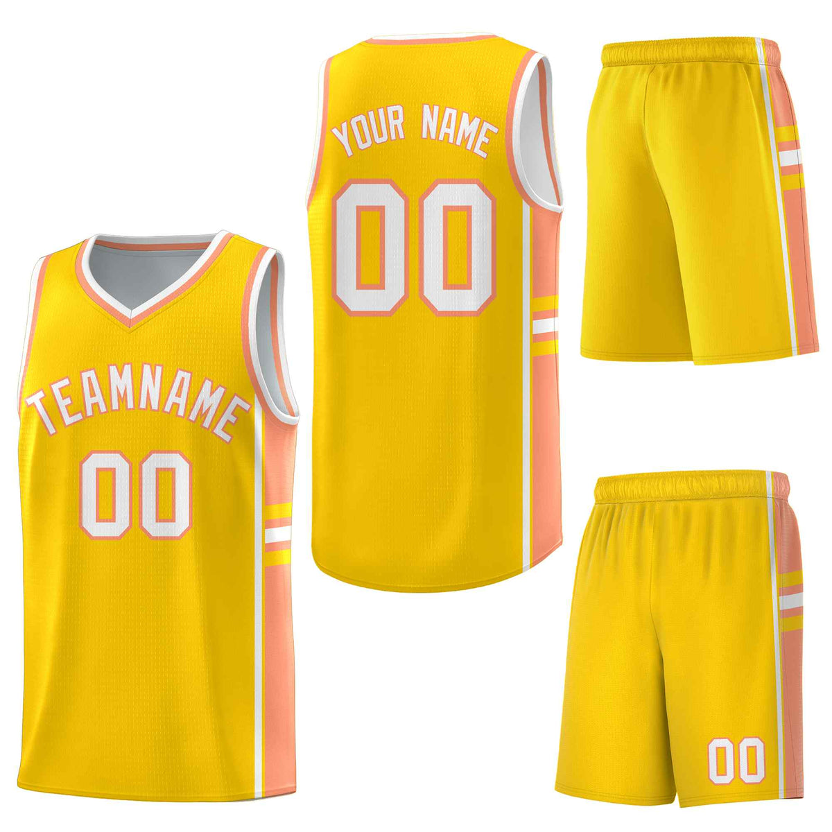 Custom Gold Light Orange Classic Color Block Quick-Drying Varsity Uniform Basketball Jersey