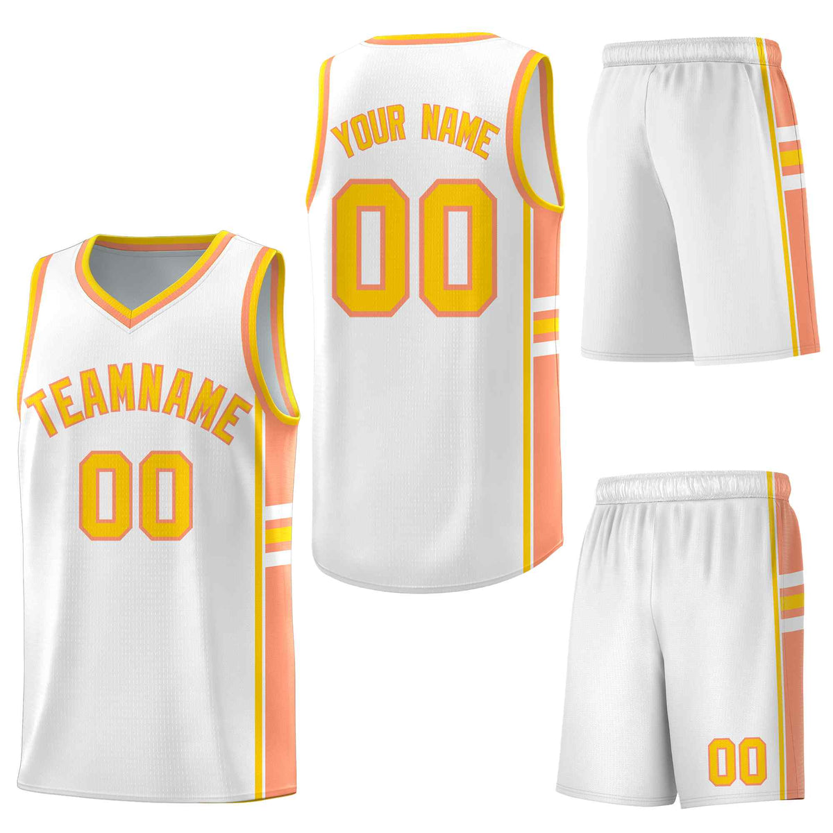 Custom White Light Orange Classic Color Block Lightweight Personalized Uniform Basketball Jersey