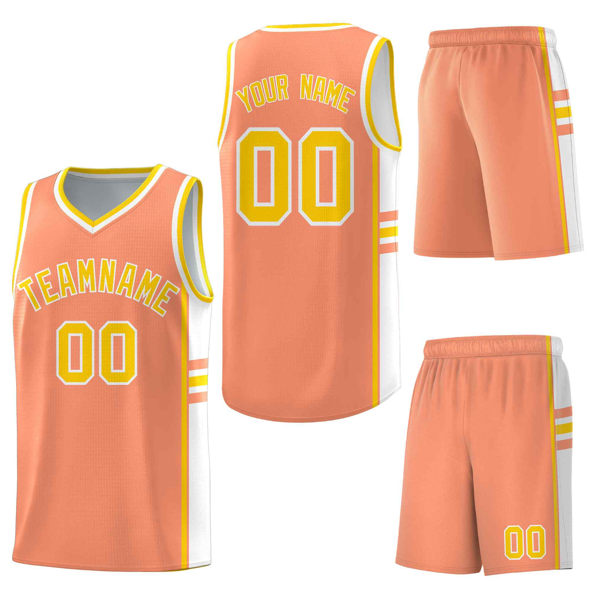 Custom Light Orange White Classic Color Block Wrinkle-Resistant Varsity Uniform Basketball Jersey
