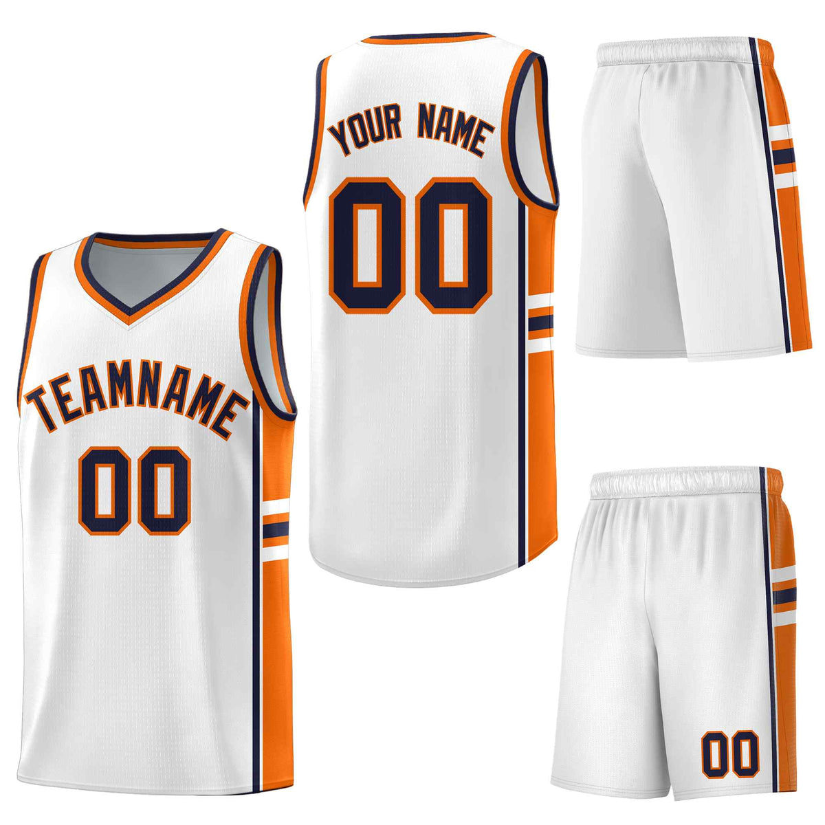 Custom White Orange Classic Color Block Breathable Varsity Uniform Basketball Jersey