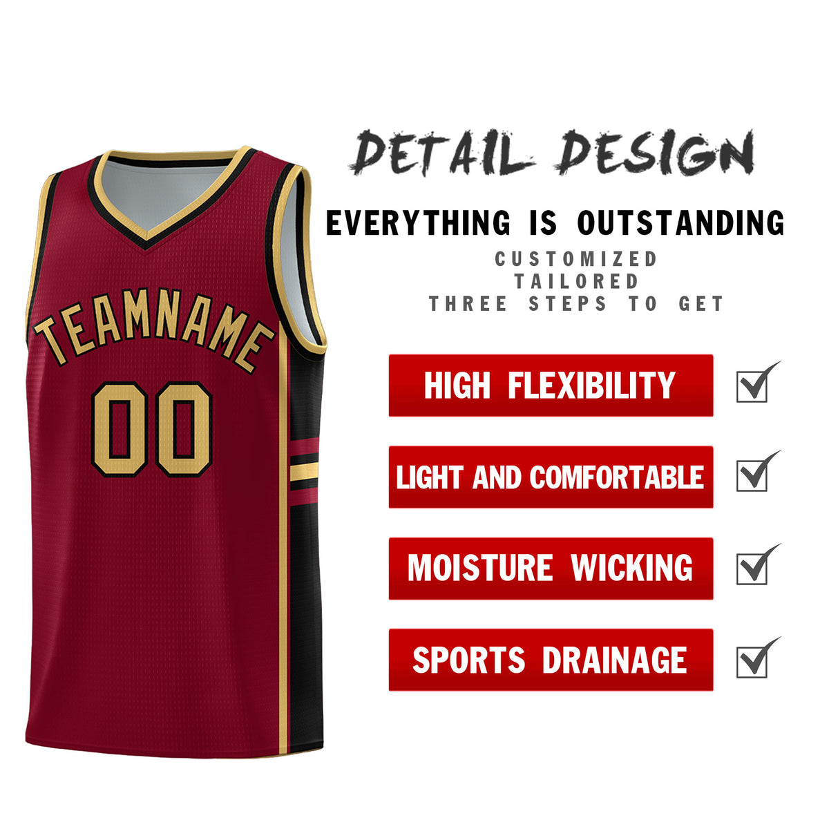 Custom Youth Basketball Jersey - Crimson Black Personalized Varsity Two-Tone Uniform