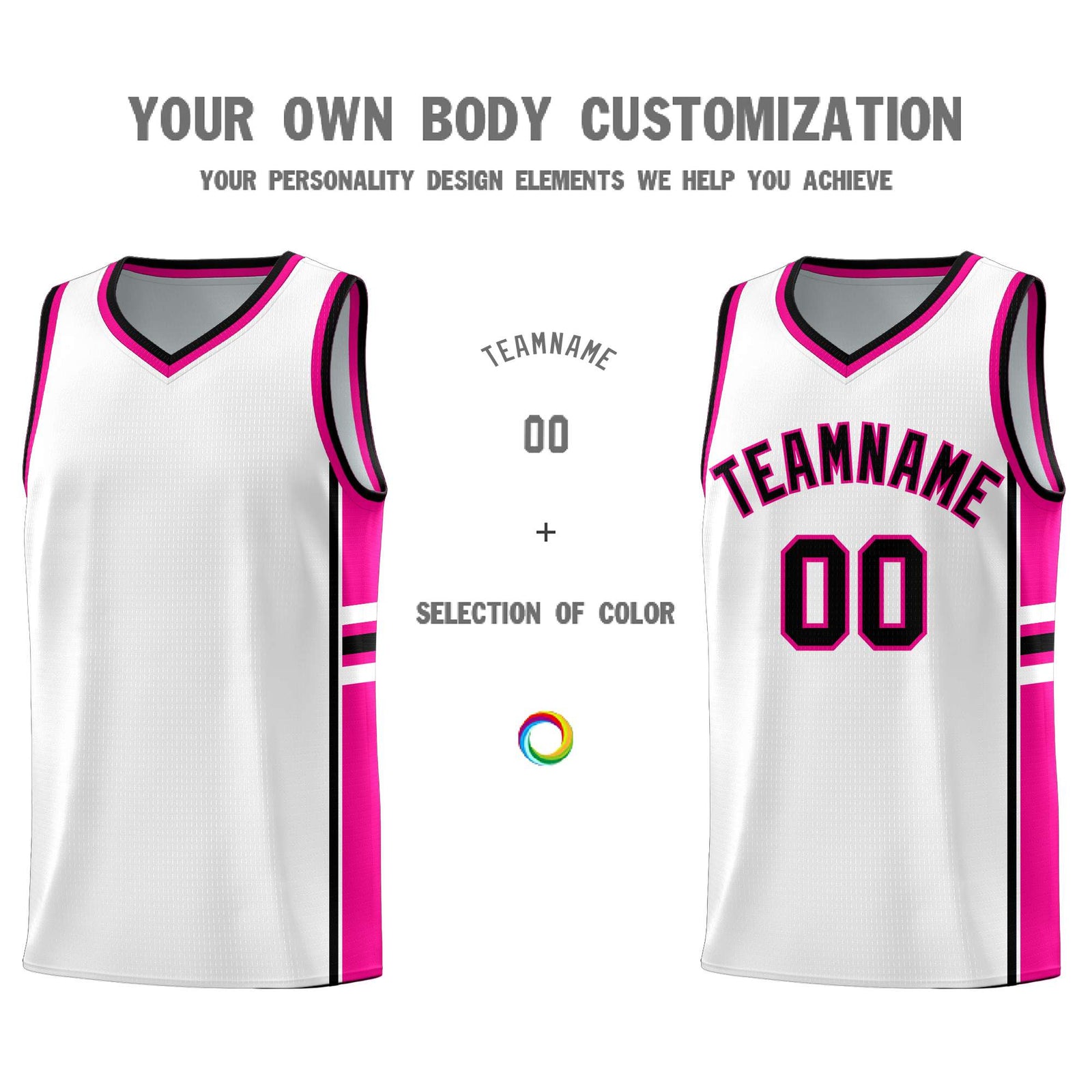 Custom Youth Basketball Jersey - White Pink Two-Tone Varsity Jersey Set