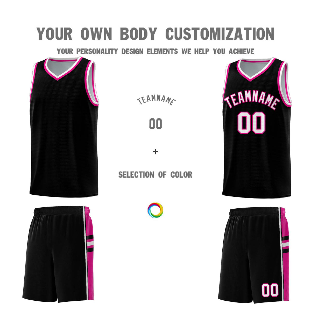 Custom Youth Basketball Jersey - Black Pink Two-Tone Classic Varsity Uniform