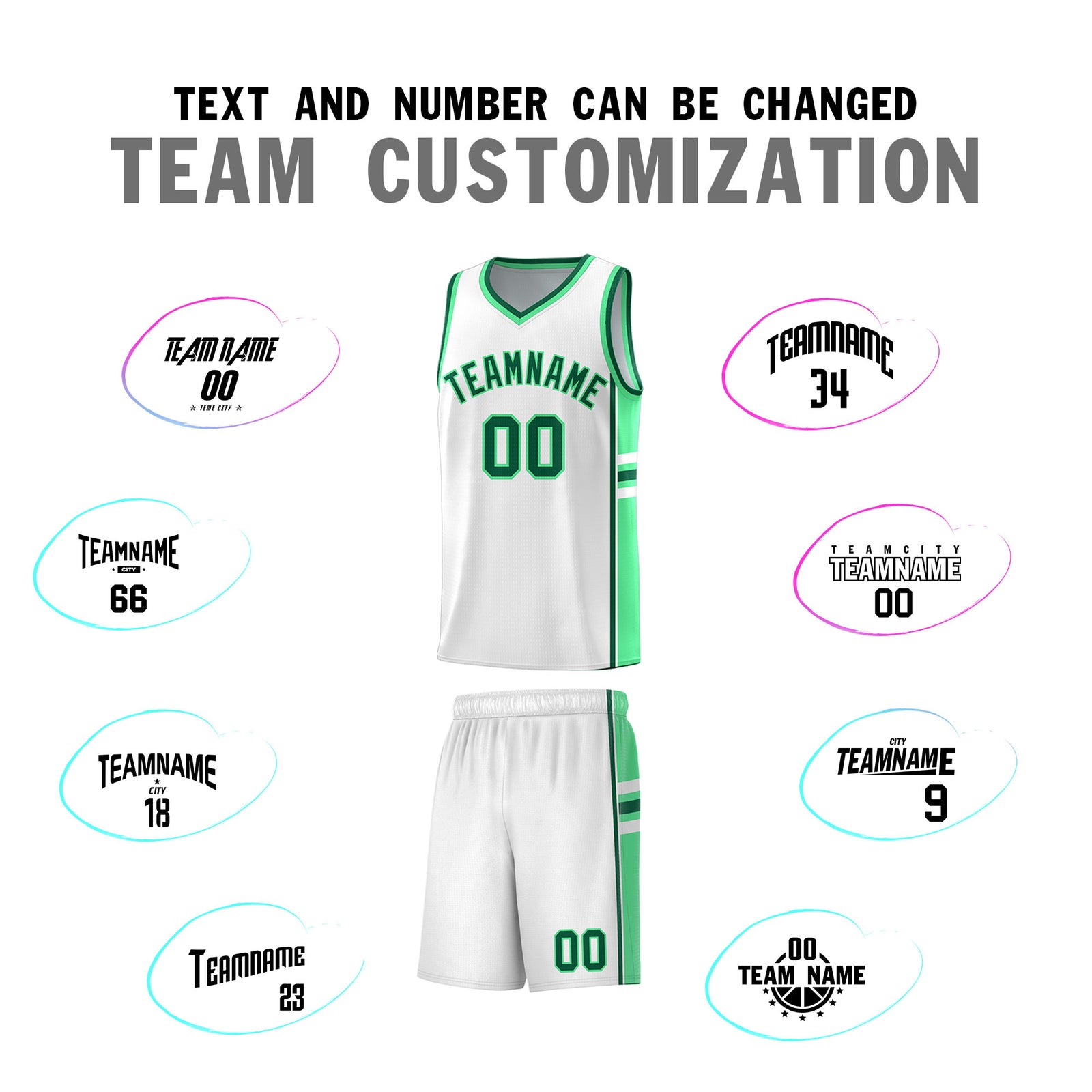 Custom Youth Basketball Jersey - White Green Two-Tone Varsity Jersey Set
