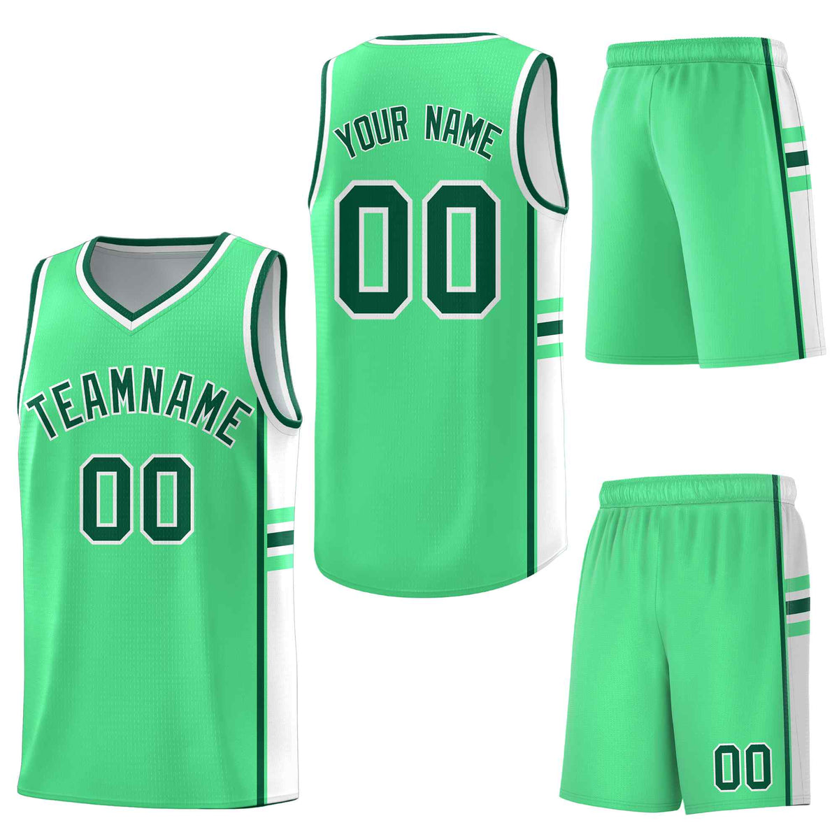Custom Green White Classic Color Block Drapable Varsity Uniform Basketball Jersey