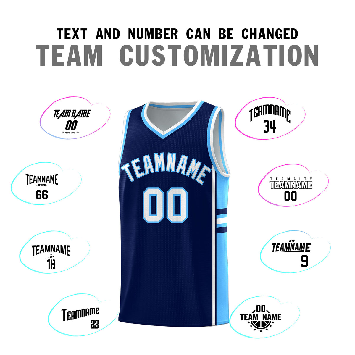 Custom Youth Basketball Jersey - Navy Powder Blue Two-Tone Classic Varsity Uniform
