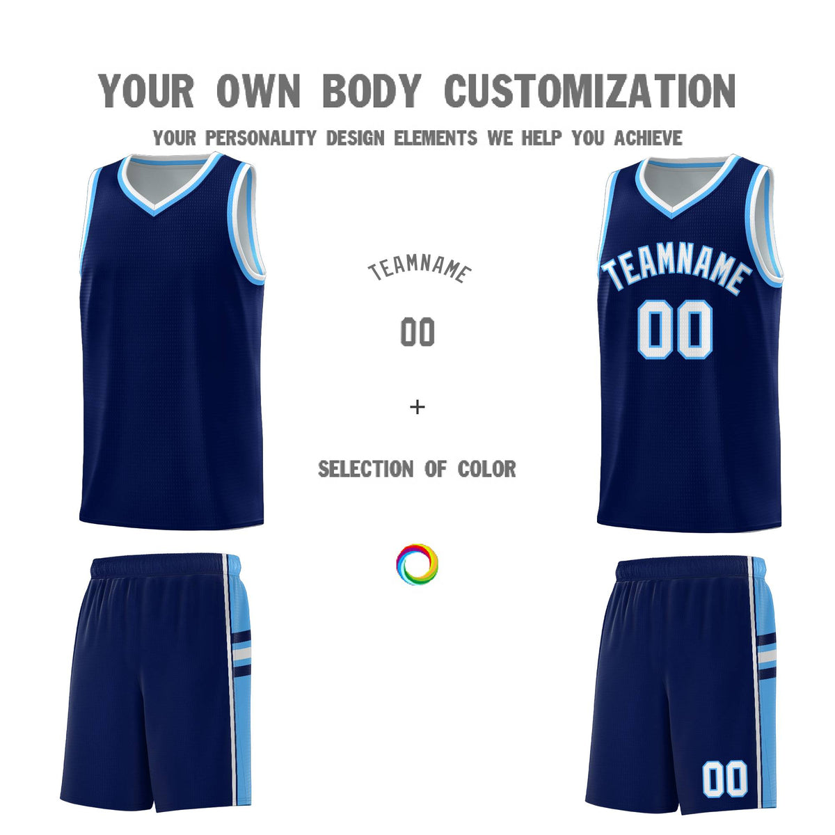 Custom Youth Basketball Jersey - Navy Powder Blue Two-Tone Classic Varsity Uniform