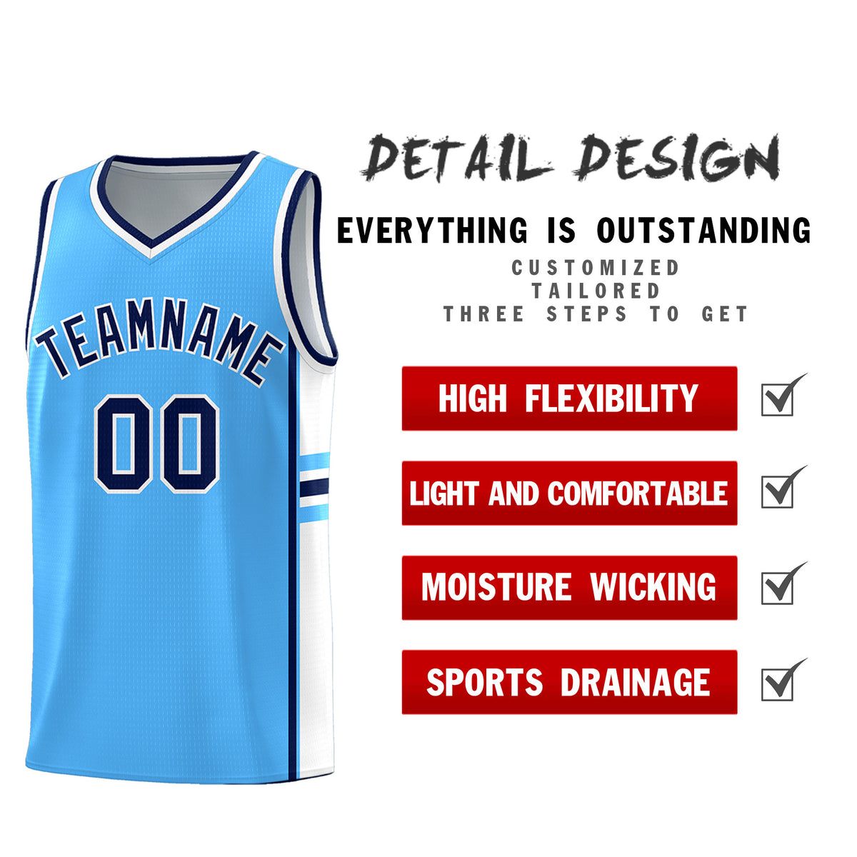 Custom Youth Basketball Jersey - Powder Blue White Personalized Varsity Two-Tone Uniform