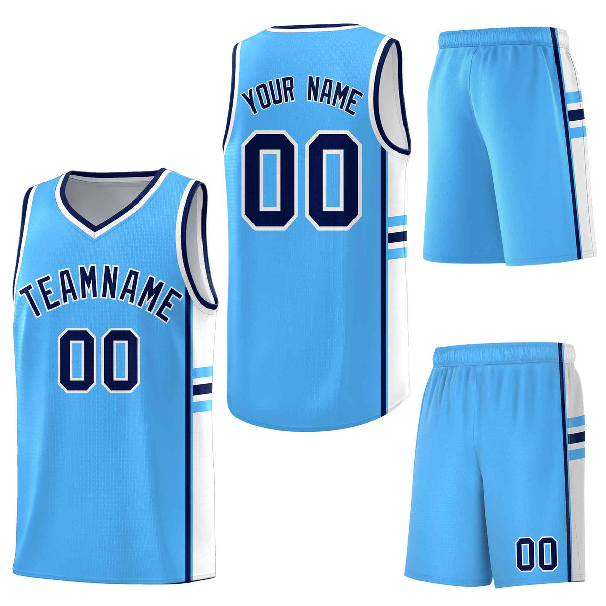 Custom Powder Blue White Classic Color Block Lightweight Personalized Uniform Basketball Jersey