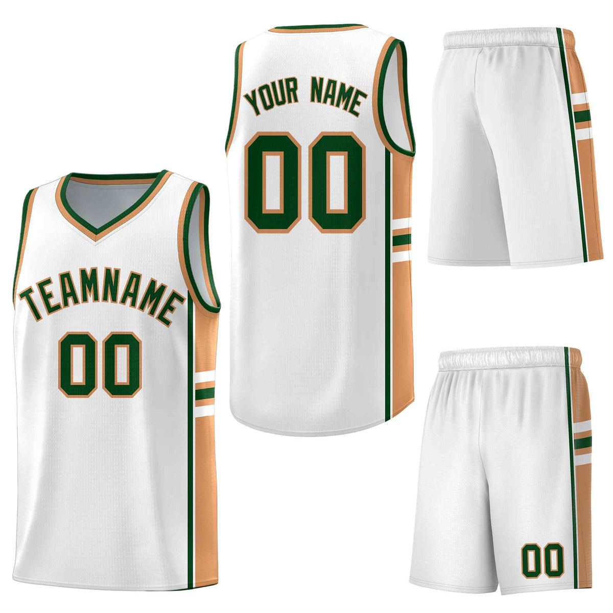 Custom White Buckskin Brown Classic Color Block Wrinkle-Resistant Varsity Uniform Basketball Jersey