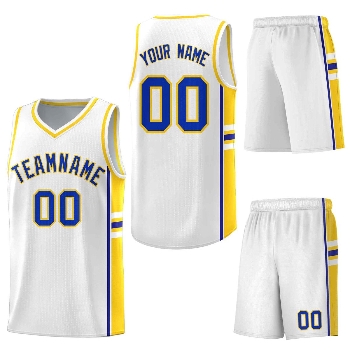 Custom White Fluorescent Yellow Classic Color Block Quick-Drying Personalized Uniform Basketball Jersey