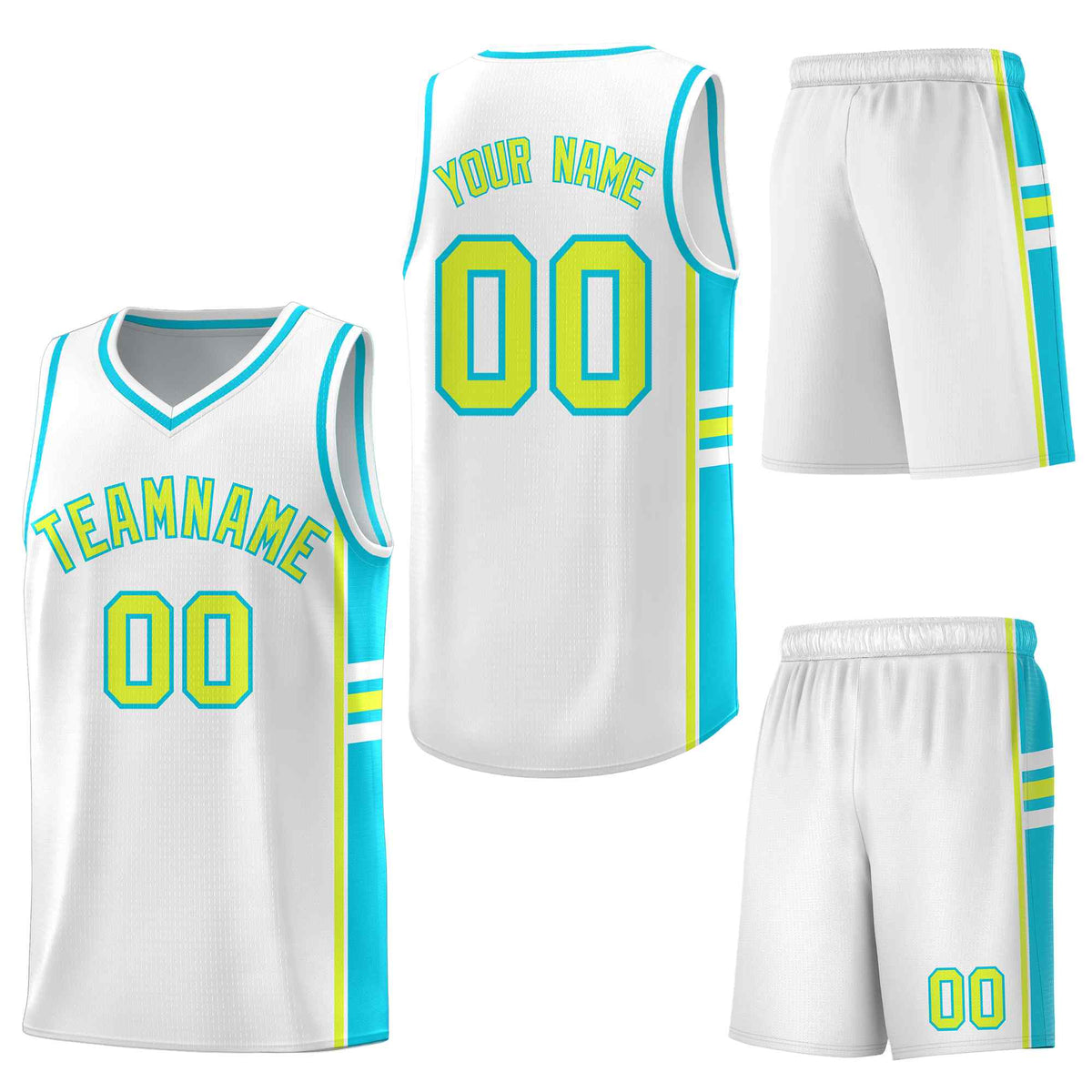 Custom White Sky Blue Classic Color Block Drapable Varsity Uniform Basketball Jersey