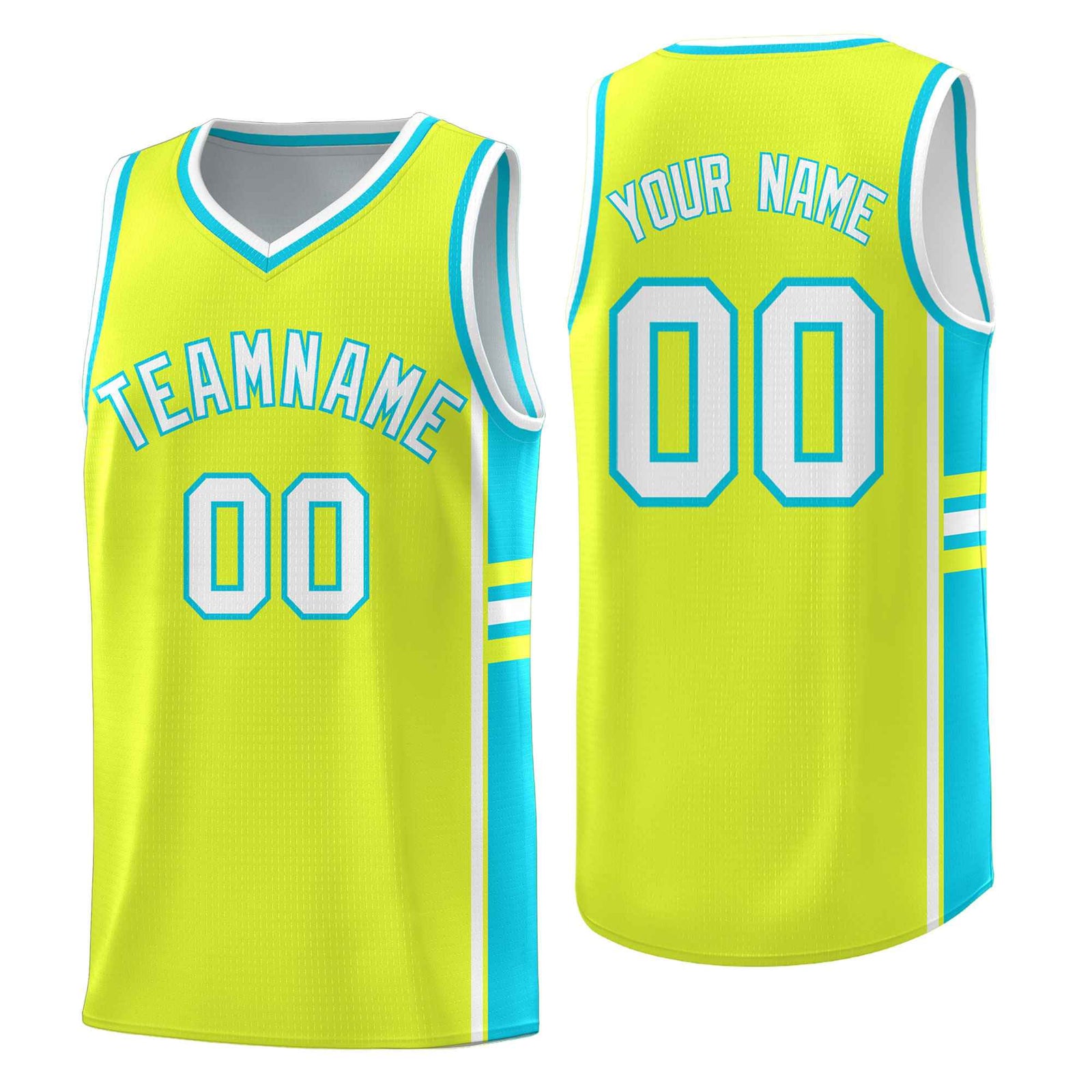 Custom Youth Basketball Jersey - Fluorescent Green Sky Blue Two-Tone Classic Varsity Uniform