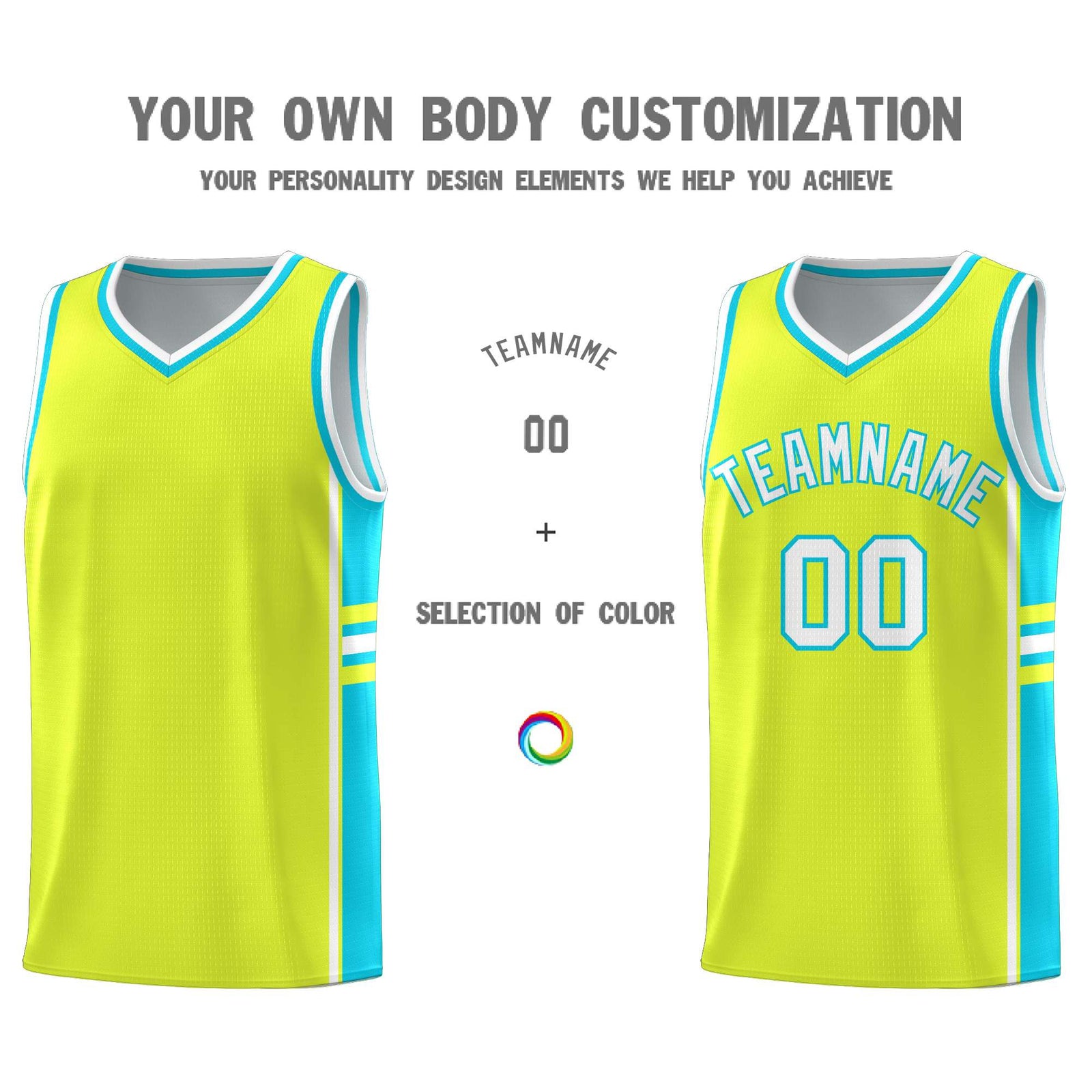 Custom Youth Basketball Jersey - Fluorescent Green Sky Blue Two-Tone Classic Varsity Uniform