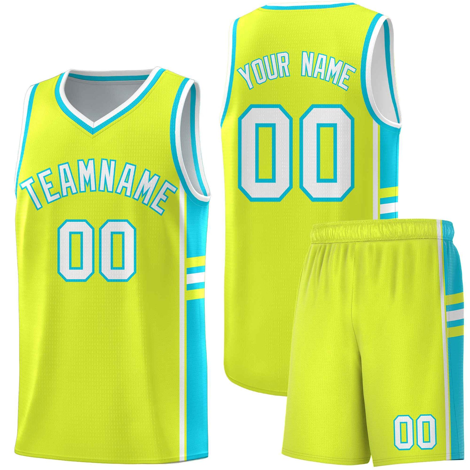 Custom Youth Basketball Jersey - Fluorescent Green Sky Blue Two-Tone Classic Varsity Uniform