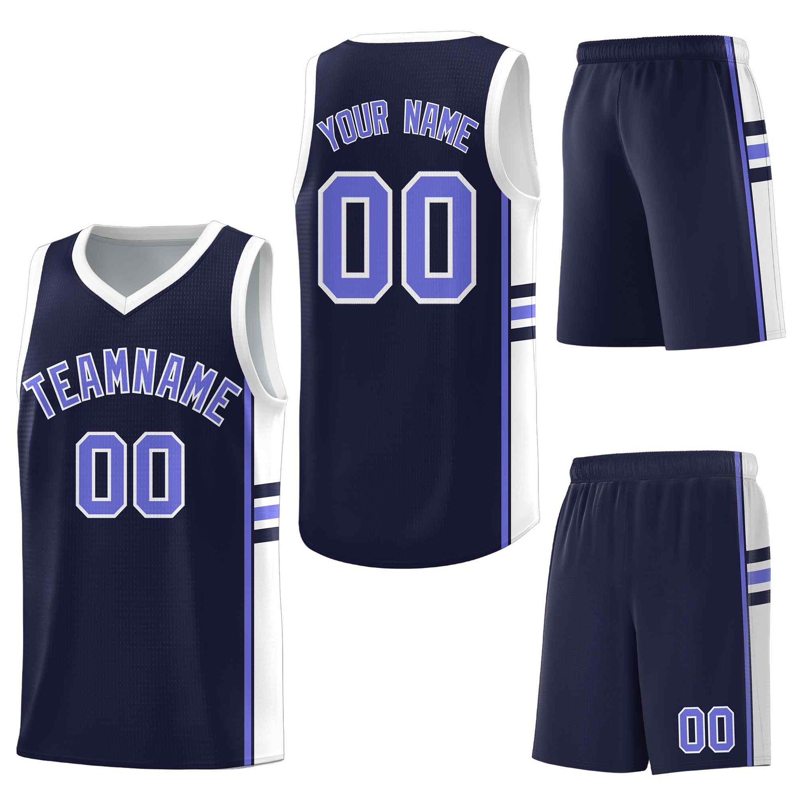 Custom Navy White Classic Color Block Drapable Personalized Uniform Basketball Jersey