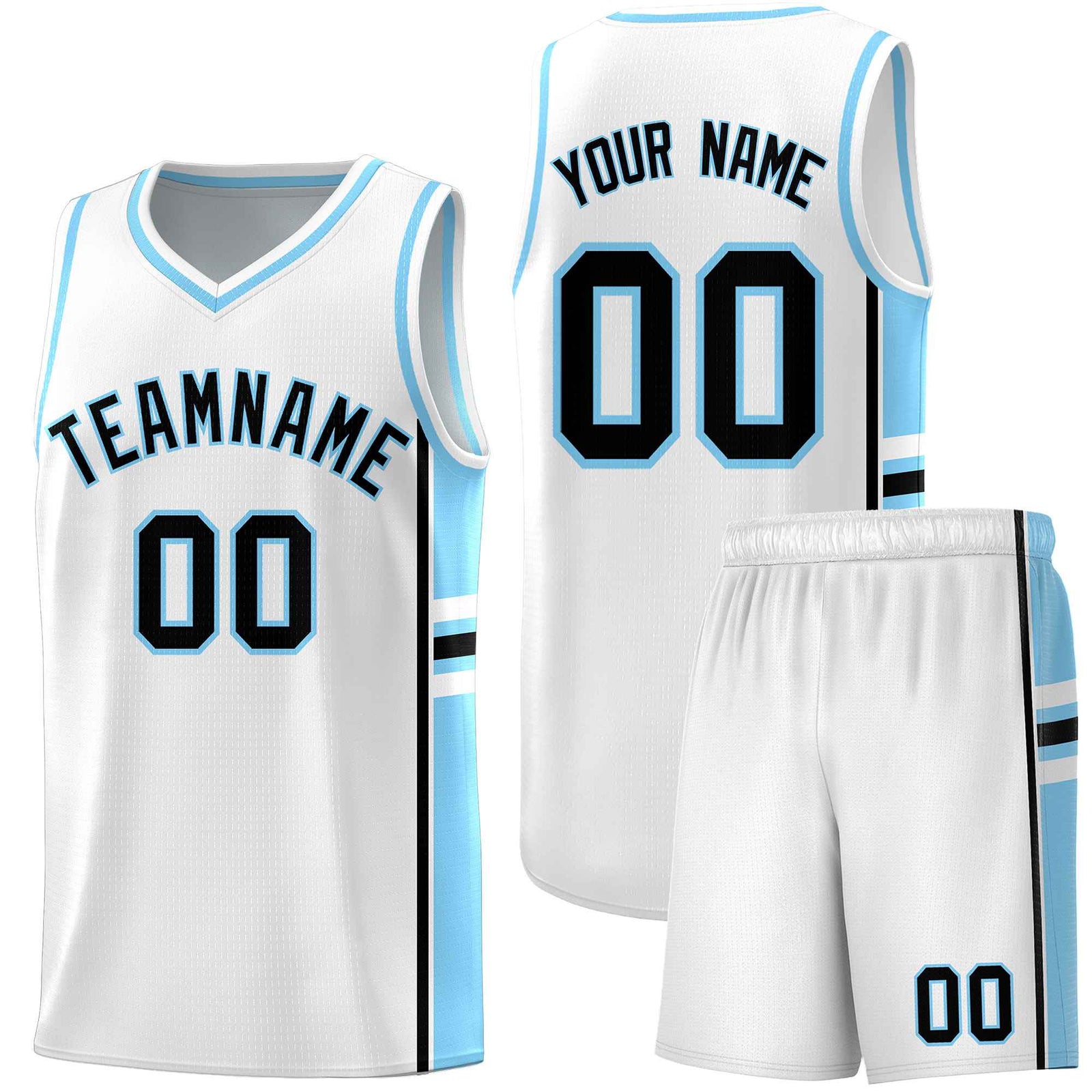 Custom Youth Basketball Jersey - White Light Blue Two-Tone Varsity Jersey Set