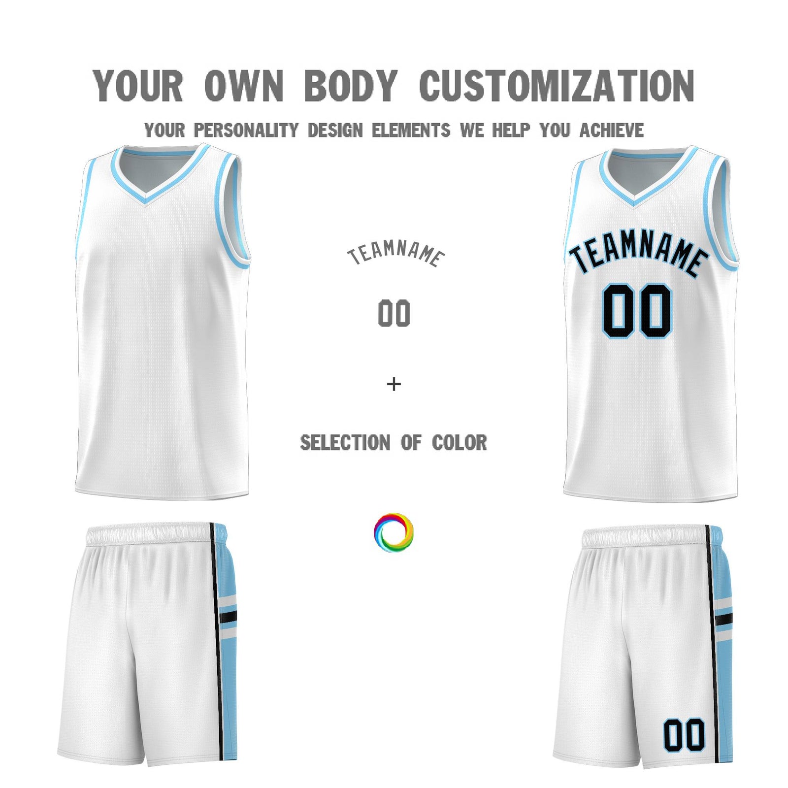 Custom Youth Basketball Jersey - White Light Blue Two-Tone Varsity Jersey Set
