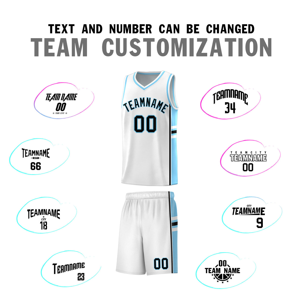 Custom Youth Basketball Jersey - White Light Blue Two-Tone Varsity Jersey Set