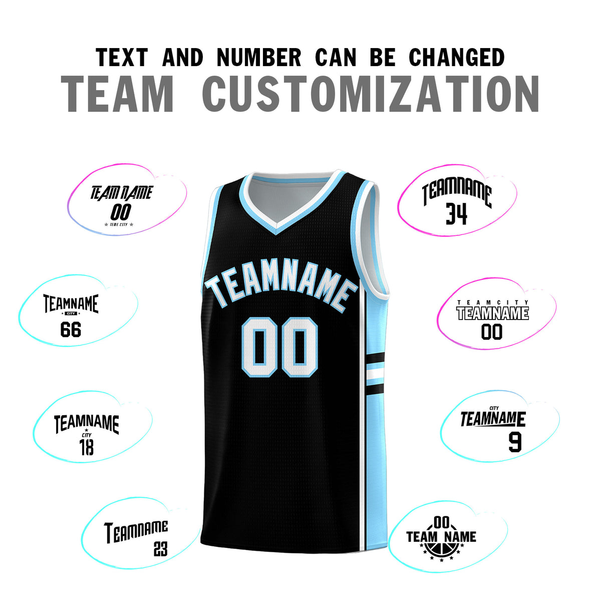 Custom Youth Basketball Jersey - Black Light Blue Two-Tone Classic Varsity Uniform
