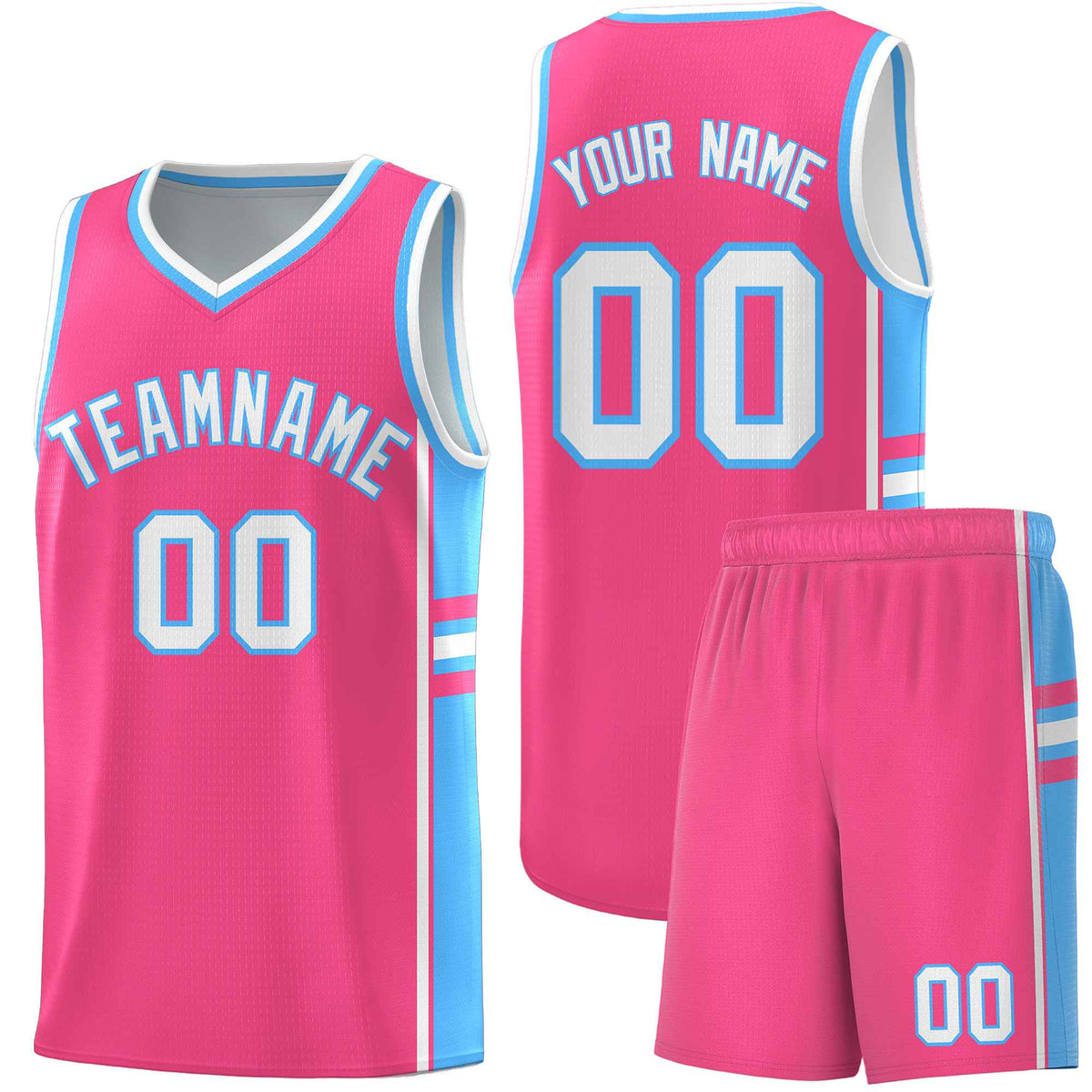 Custom Youth Basketball Jersey - Pink Powder Blue Two-Tone Classic Varsity Uniform