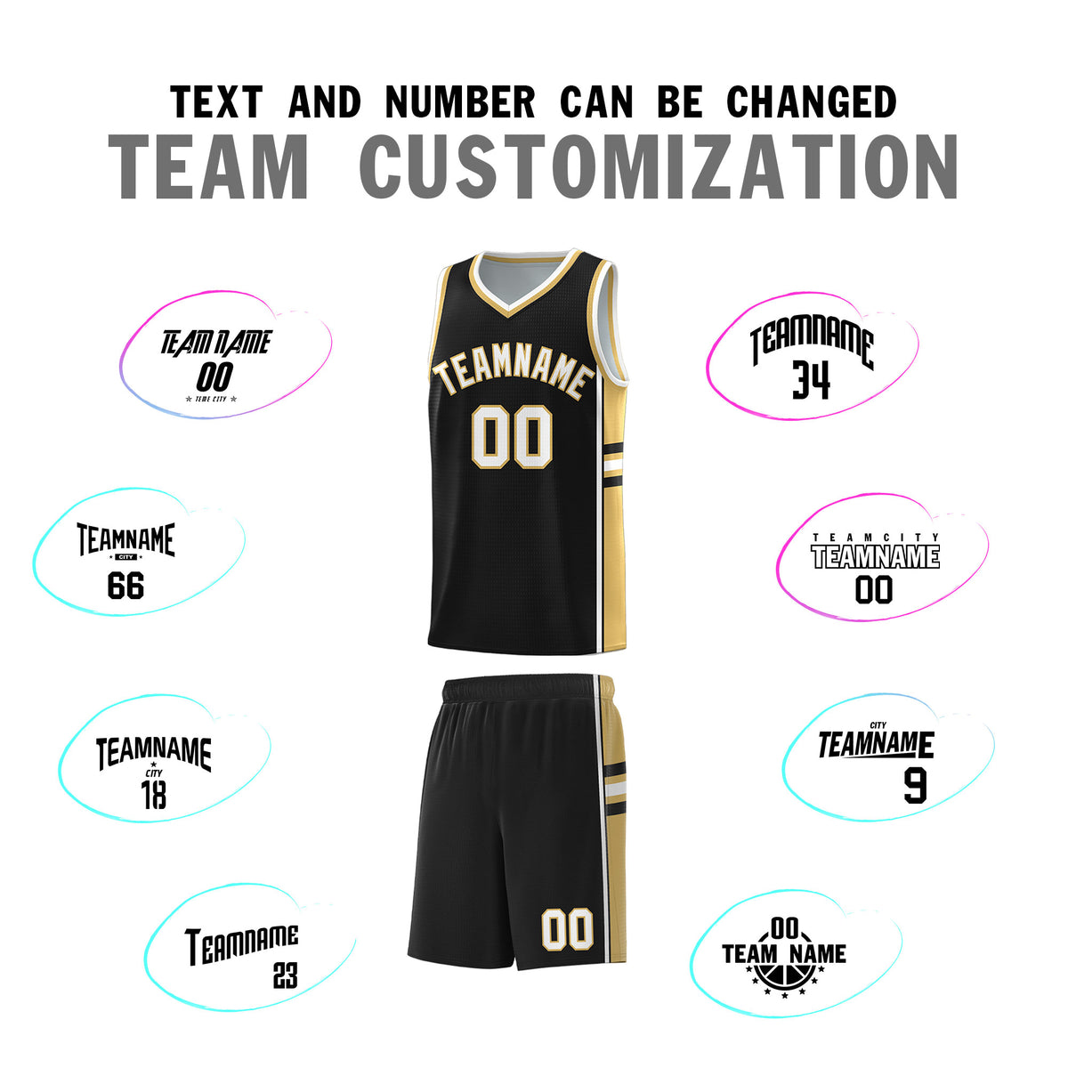 Custom Youth Basketball Jersey - Black Old Gold Two-Tone Classic Varsity Uniform