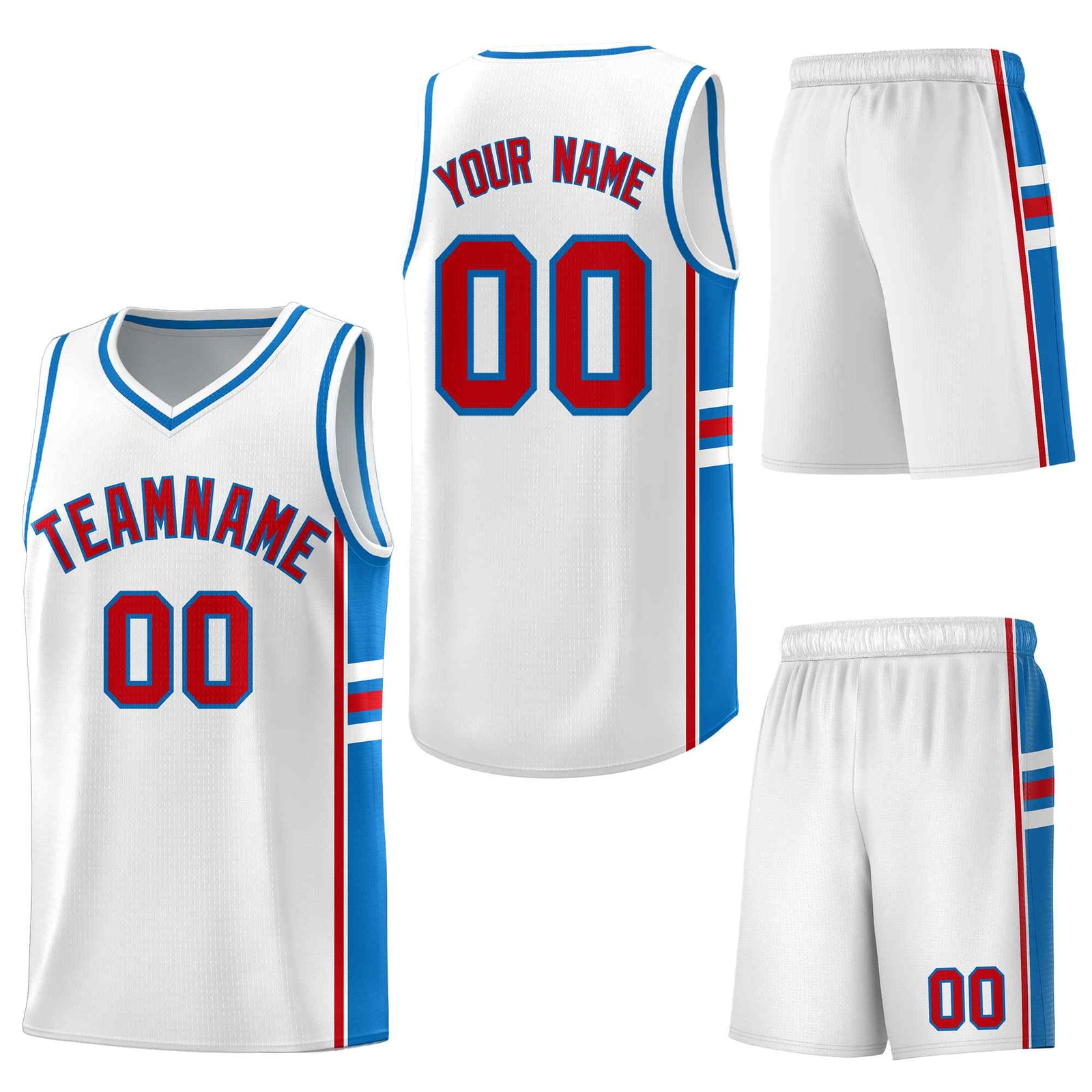 Custom White Royal Classic Color Block Drapable Personalized Uniform Basketball Jersey