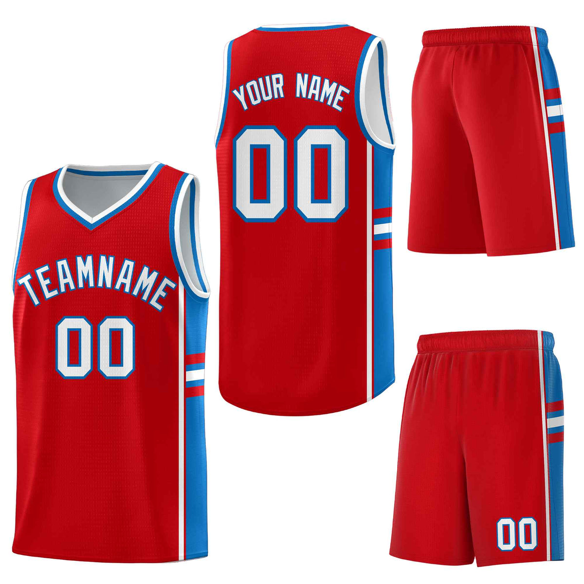 Custom Red Royal Classic Color Block Breathable Varsity Uniform Basketball Jersey