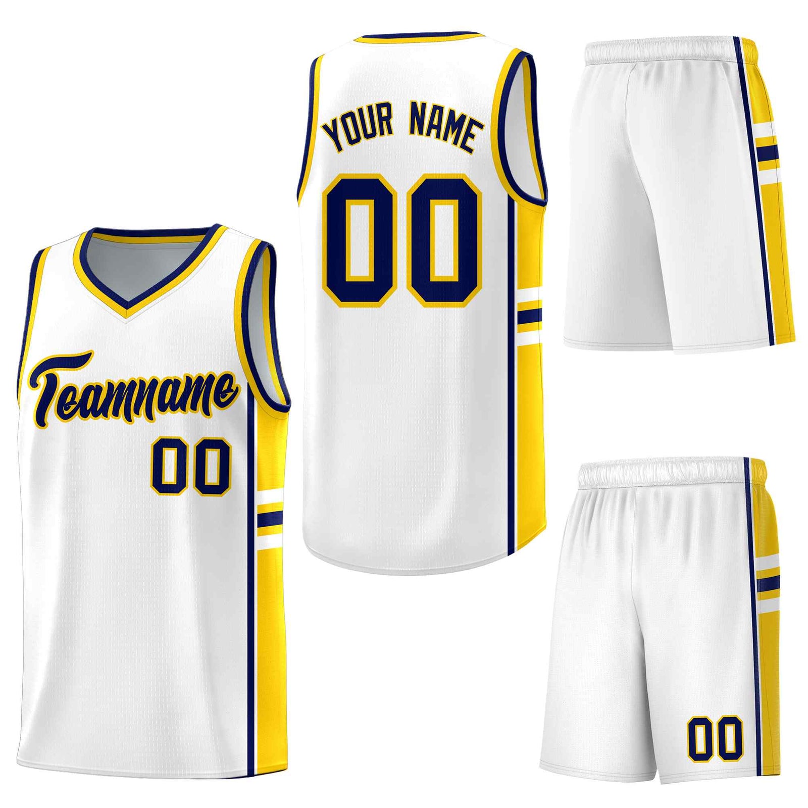 Custom White Gold Classic Color Block Breathable Personalized Uniform Basketball Jersey
