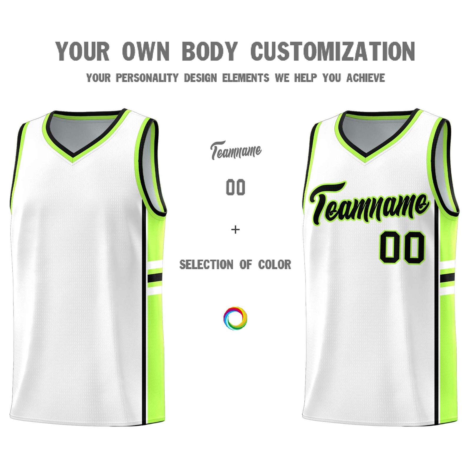 Custom Youth Basketball Jersey - White Fluorescent Green Two-Tone Varsity Jersey Set