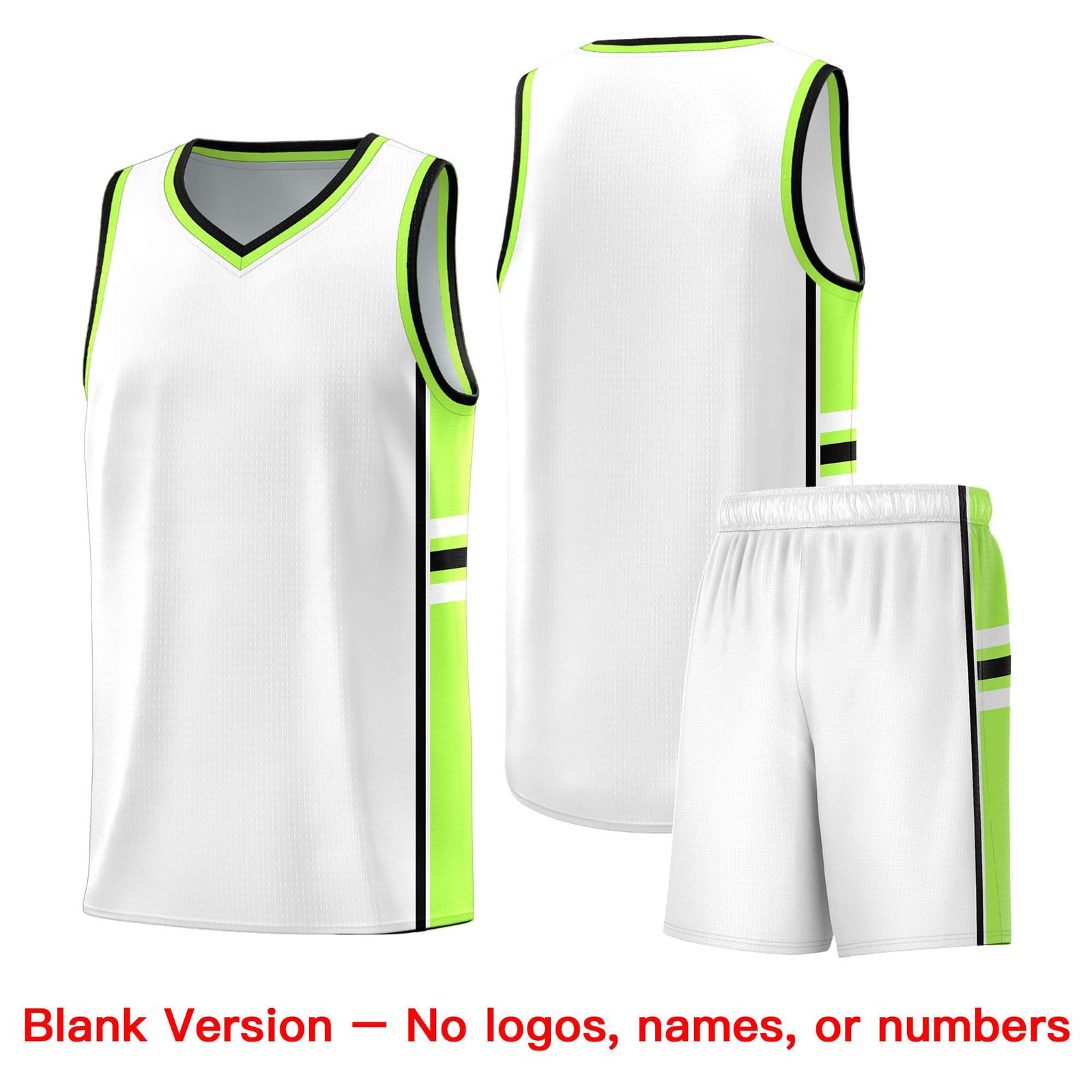 Custom Youth Basketball Jersey - White Fluorescent Green Two-Tone Varsity Jersey Set