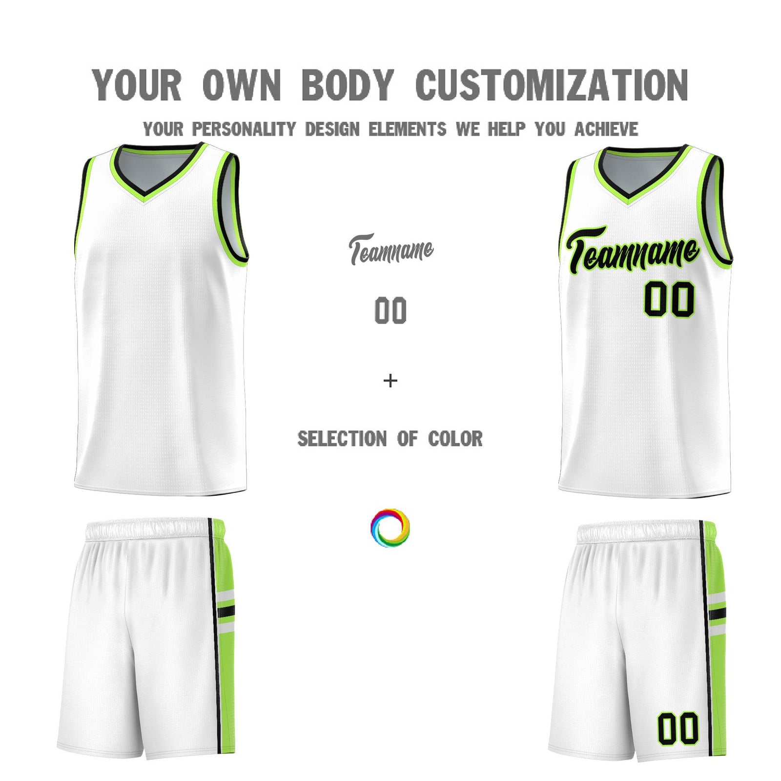 Custom Youth Basketball Jersey - White Fluorescent Green Two-Tone Varsity Jersey Set