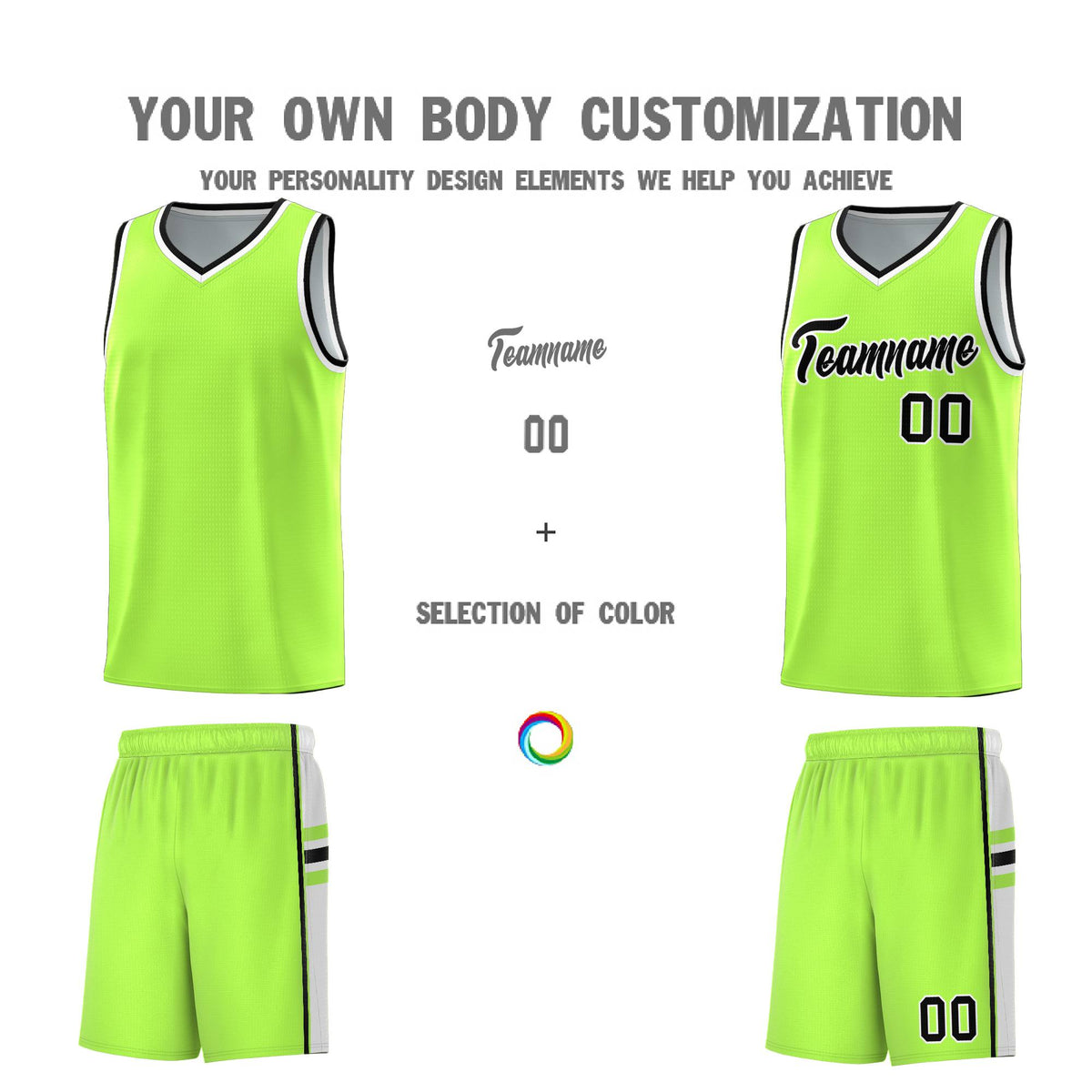 Custom Youth Basketball Jersey - Fluorescent Green White Two-Tone Varsity Jersey Set