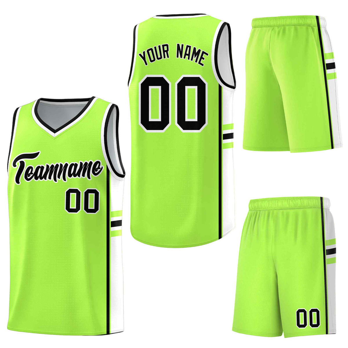 Custom Fluorescent Green White Classic Color Block Drapable Personalized Uniform Basketball Jersey