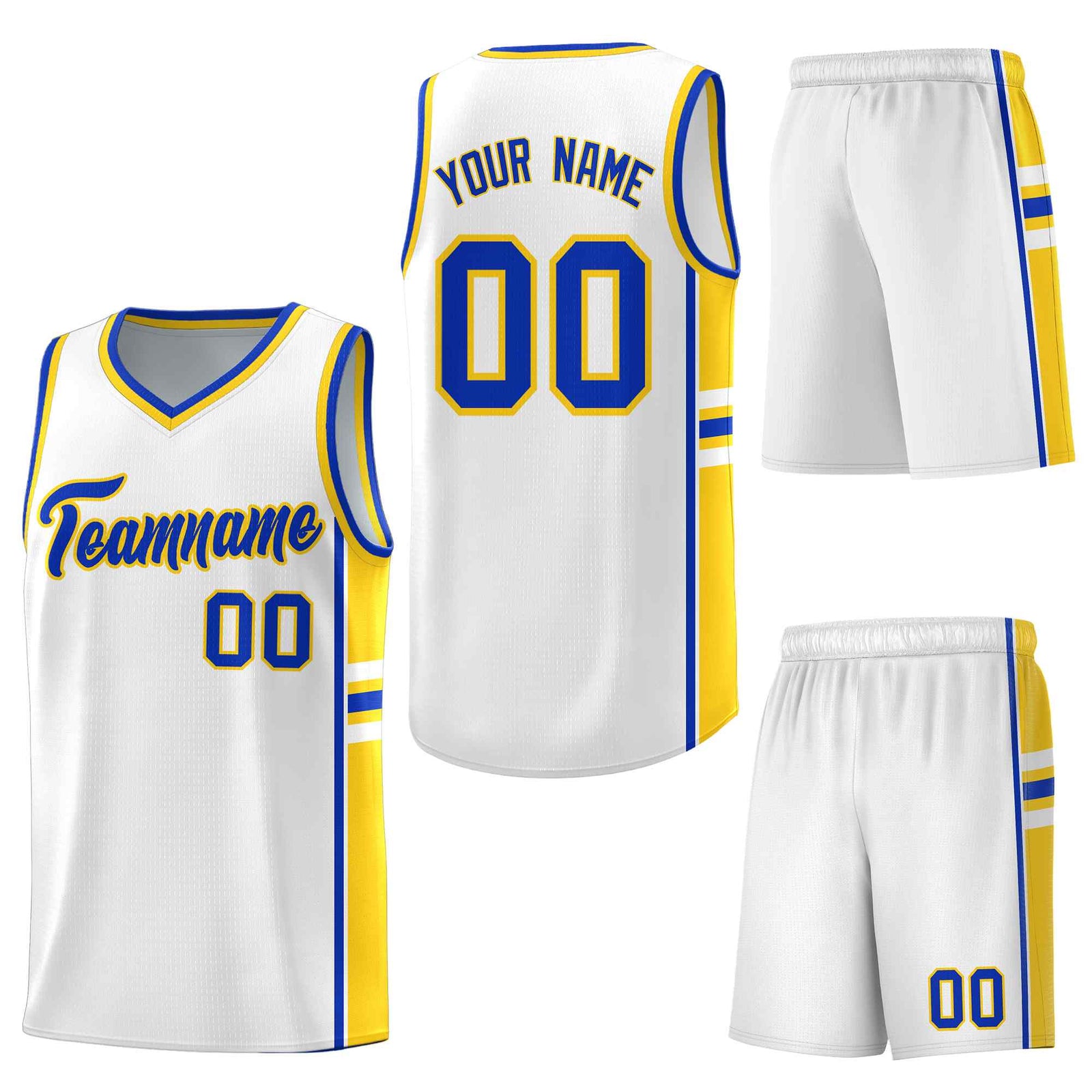 Custom White Gold Classic Color Block Lightweight Personalized Uniform Basketball Jersey