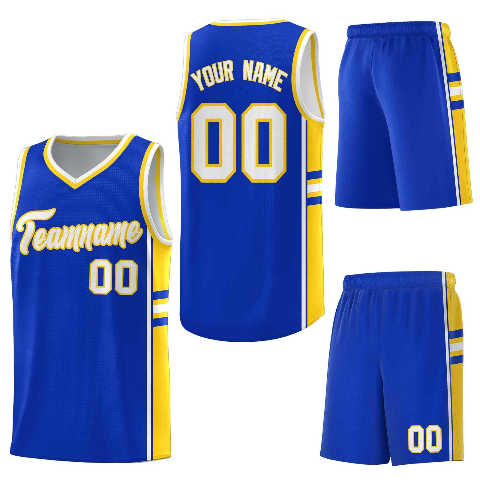Custom Royal Gold Classic Color Block Wrinkle-Resistant Varsity Uniform Basketball Jersey