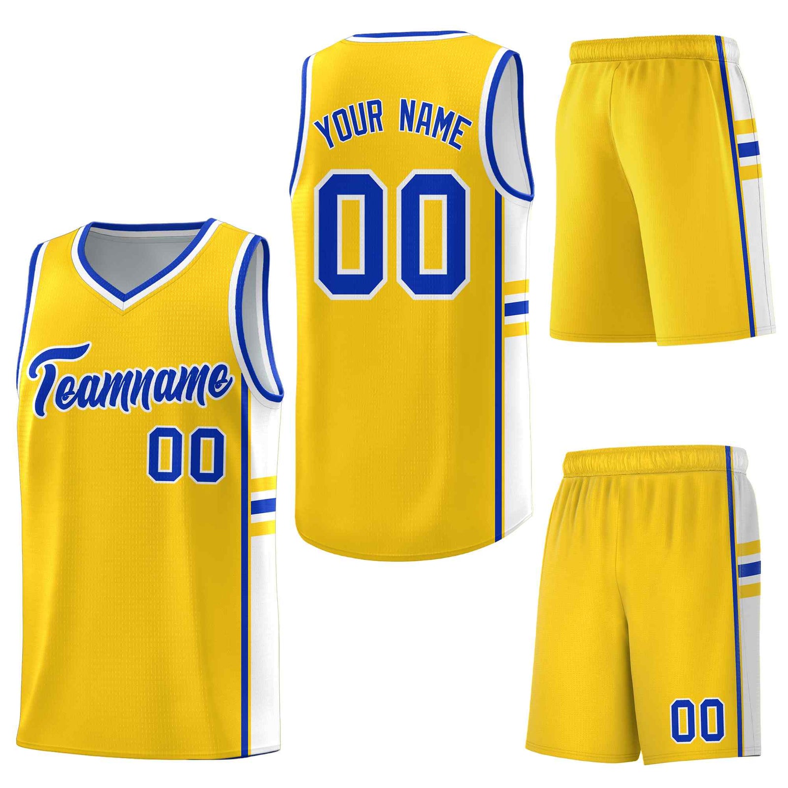 Custom Gold White Classic Color Block Drapable Personalized Uniform Basketball Jersey