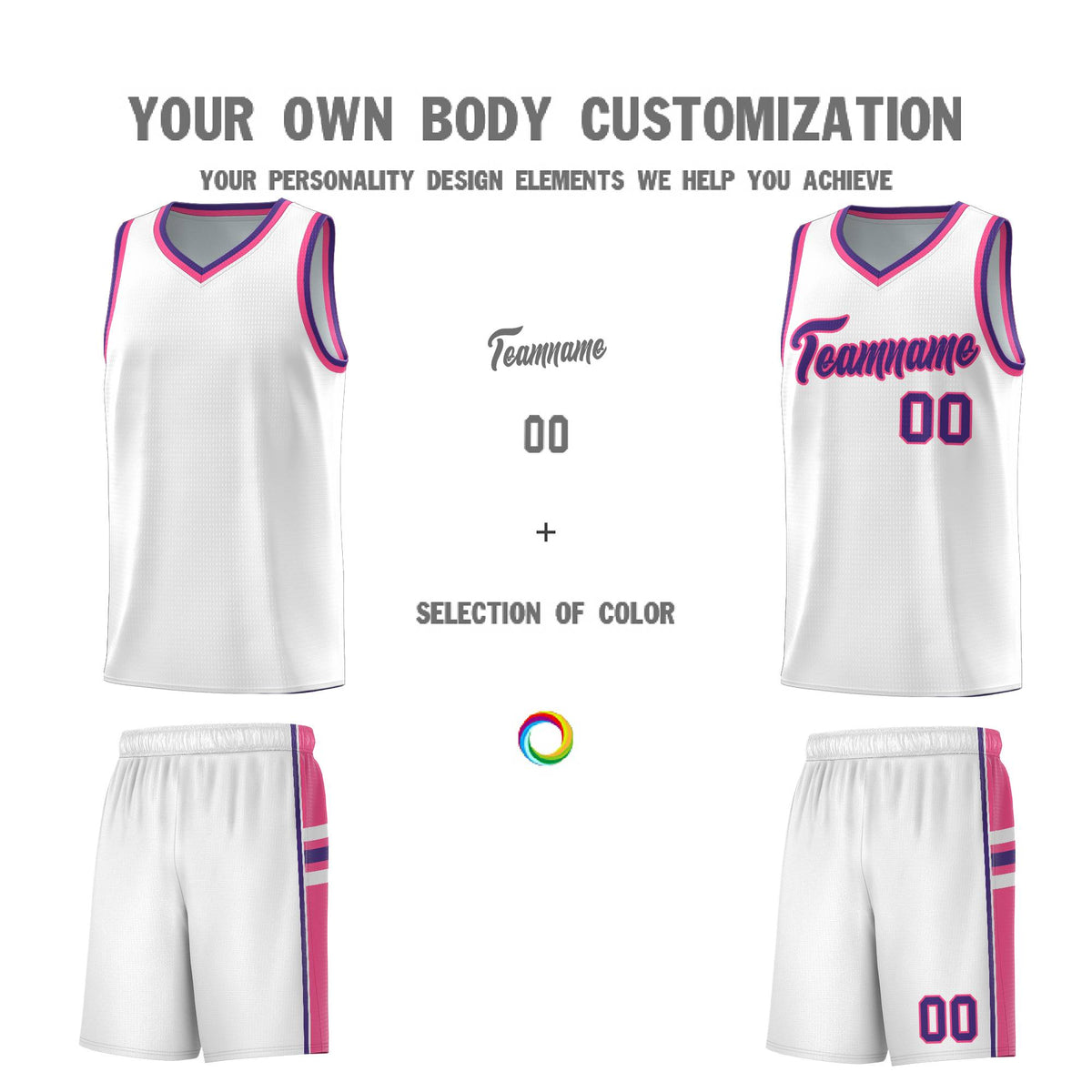 Custom Youth Basketball Jersey - White Pink Personalized Varsity Two-Tone Uniform