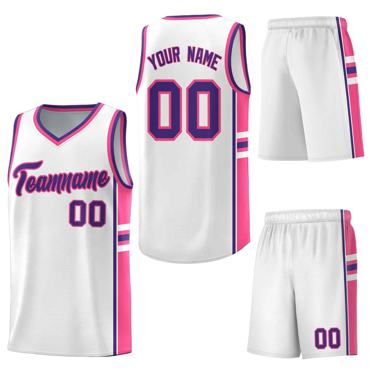 Custom White Pink Classic Color Block Breathable Varsity Uniform Basketball Jersey