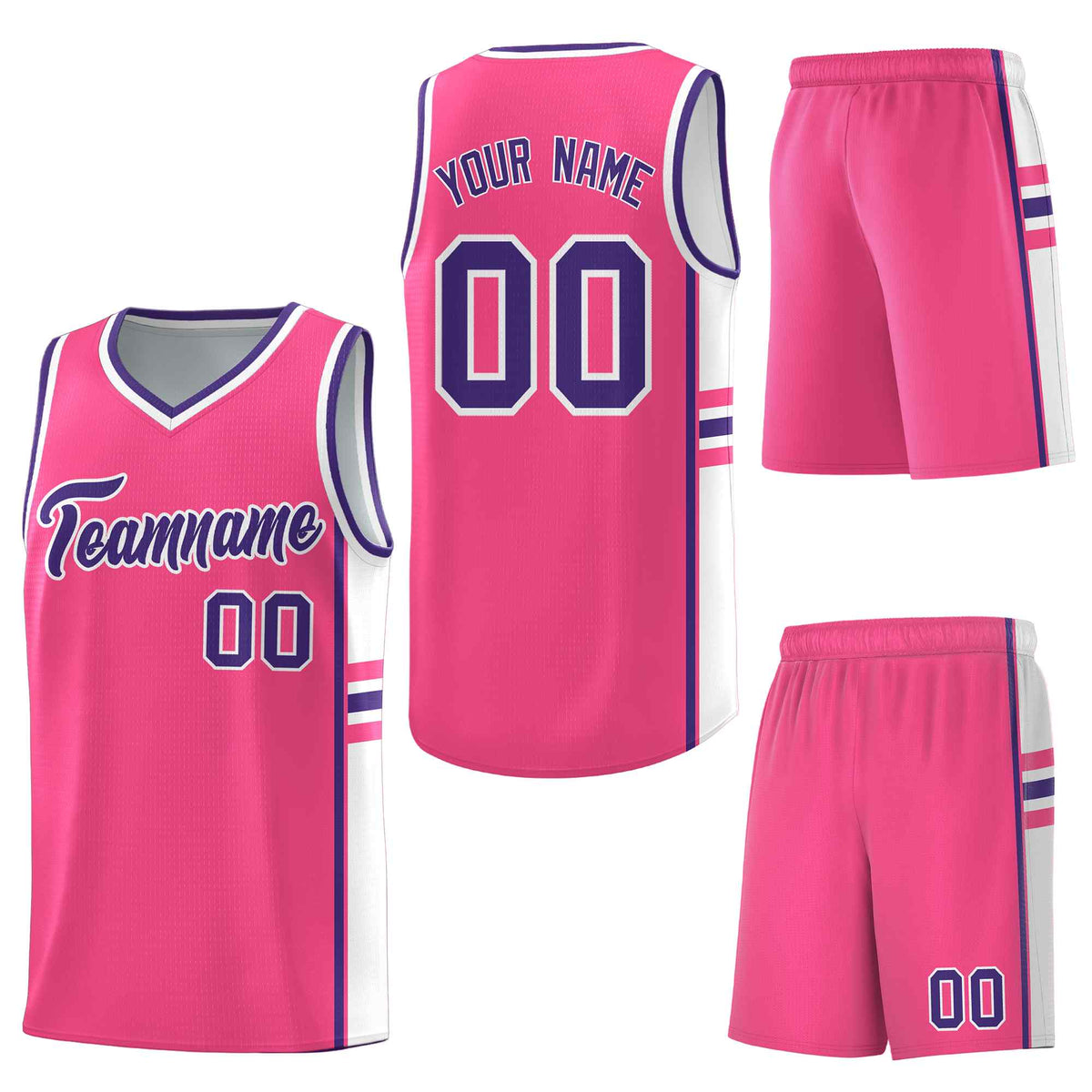 Custom Pink White Classic Color Block Quick-Drying Personalized Uniform Basketball Jersey